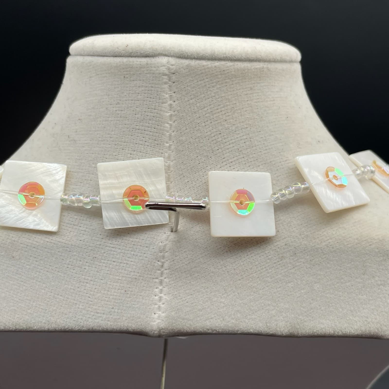 Contemporary White Mother-Of-Pearl Crystal Beaded Double Stranded Necklace - Thumbnail 8