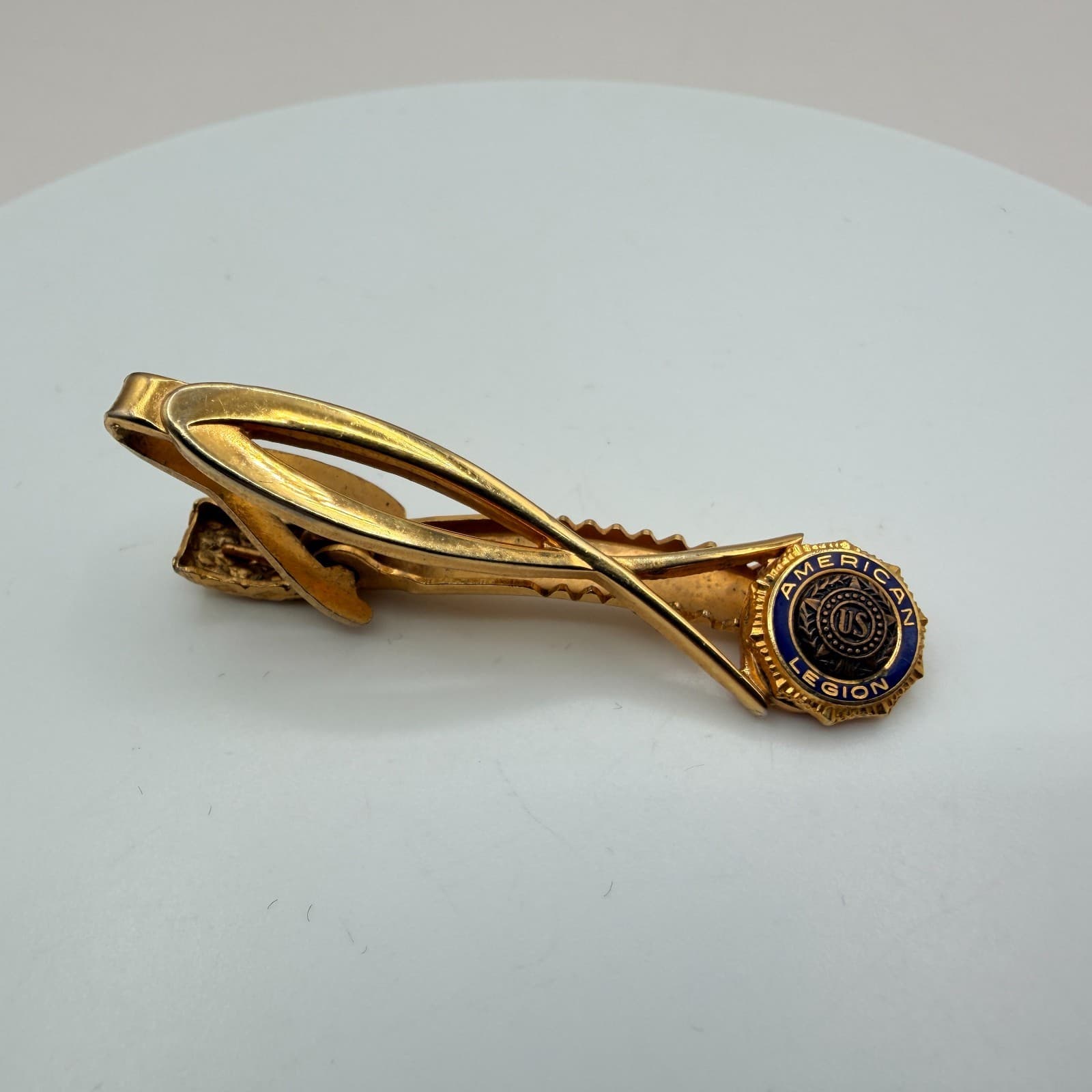 Vintage 90s American Legion Tie Bar Gold Tone Leavens Co Attleboro Mass Enamel - Thumbnail 2