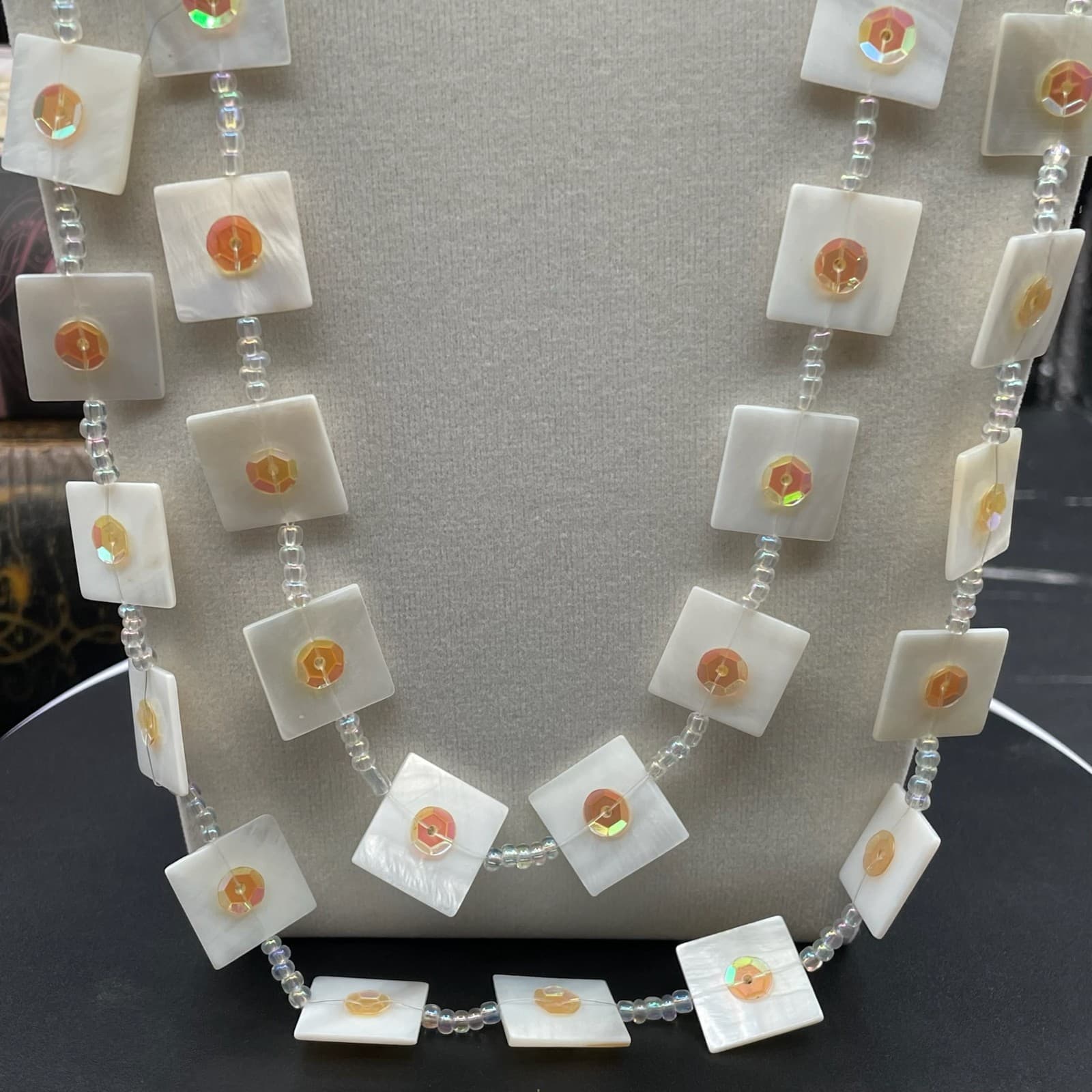 Contemporary White Mother-Of-Pearl Crystal Beaded Double Stranded Necklace - Thumbnail 5