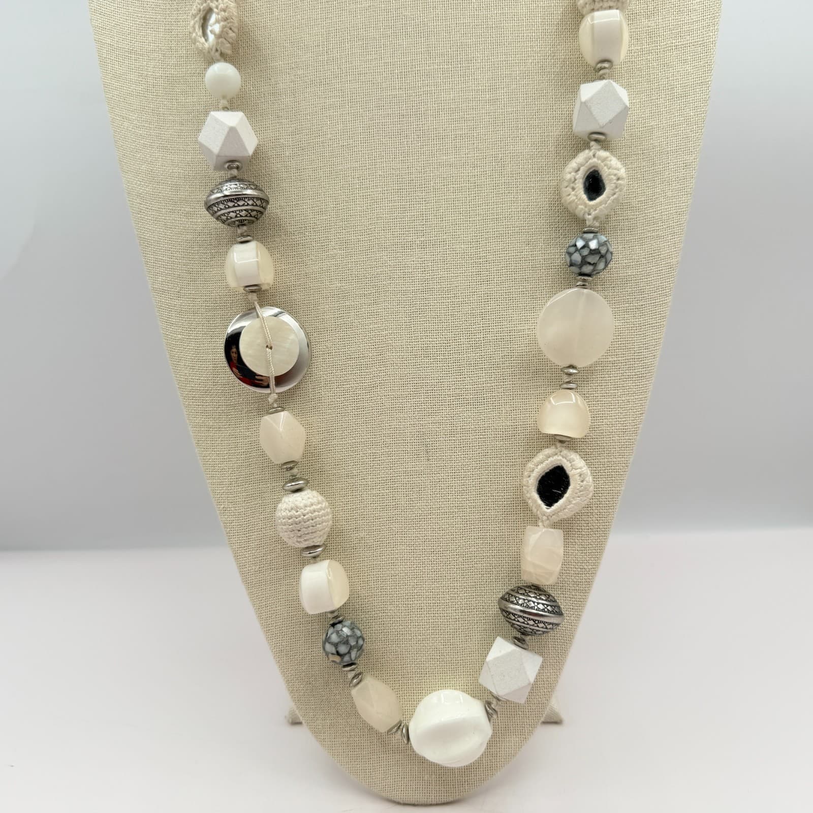 Vintage Y2K Chico's Silver Tone Chunky Beaded Necklace Statement Women's Jewelry - Thumbnail 5