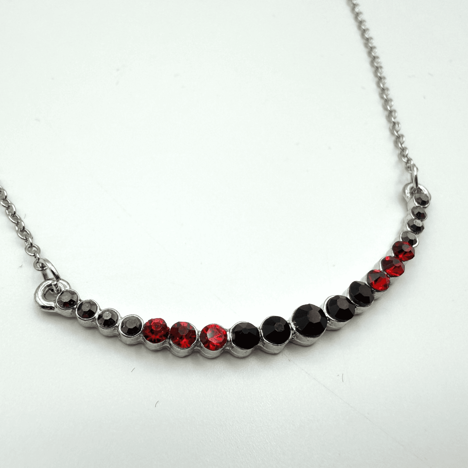 Vintage Y2K Paparazzi Red Black Rhinestone Silver Tone Necklace Earrings Jewelry - Image 1