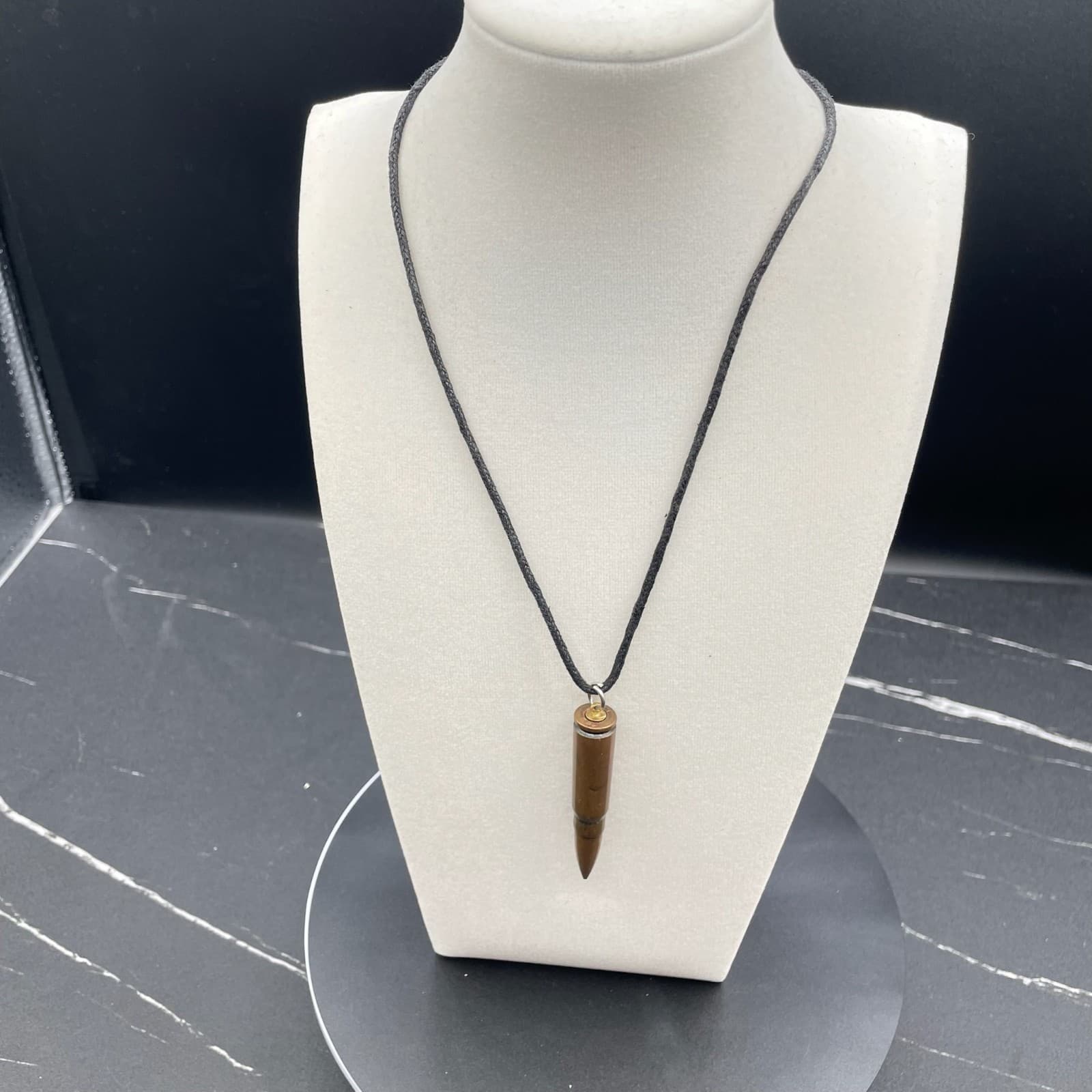 Vintage Bronze-Tone Classic Cord Trench Art Bullet Pendant Lobster Necklace - Thumbnail 2