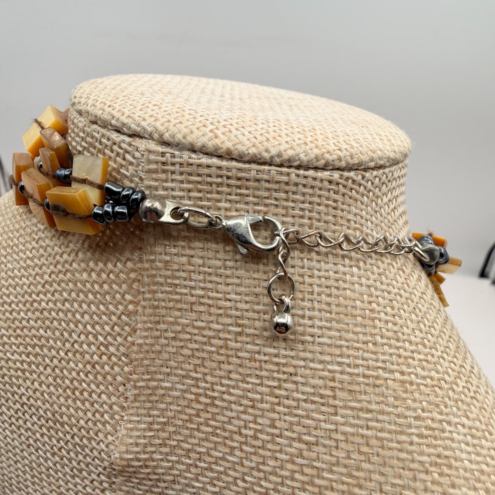 VTG 90s Silver Tone Beaded Mother of Pearl Pendant Necklace Statement Jewelry - Thumbnail 8