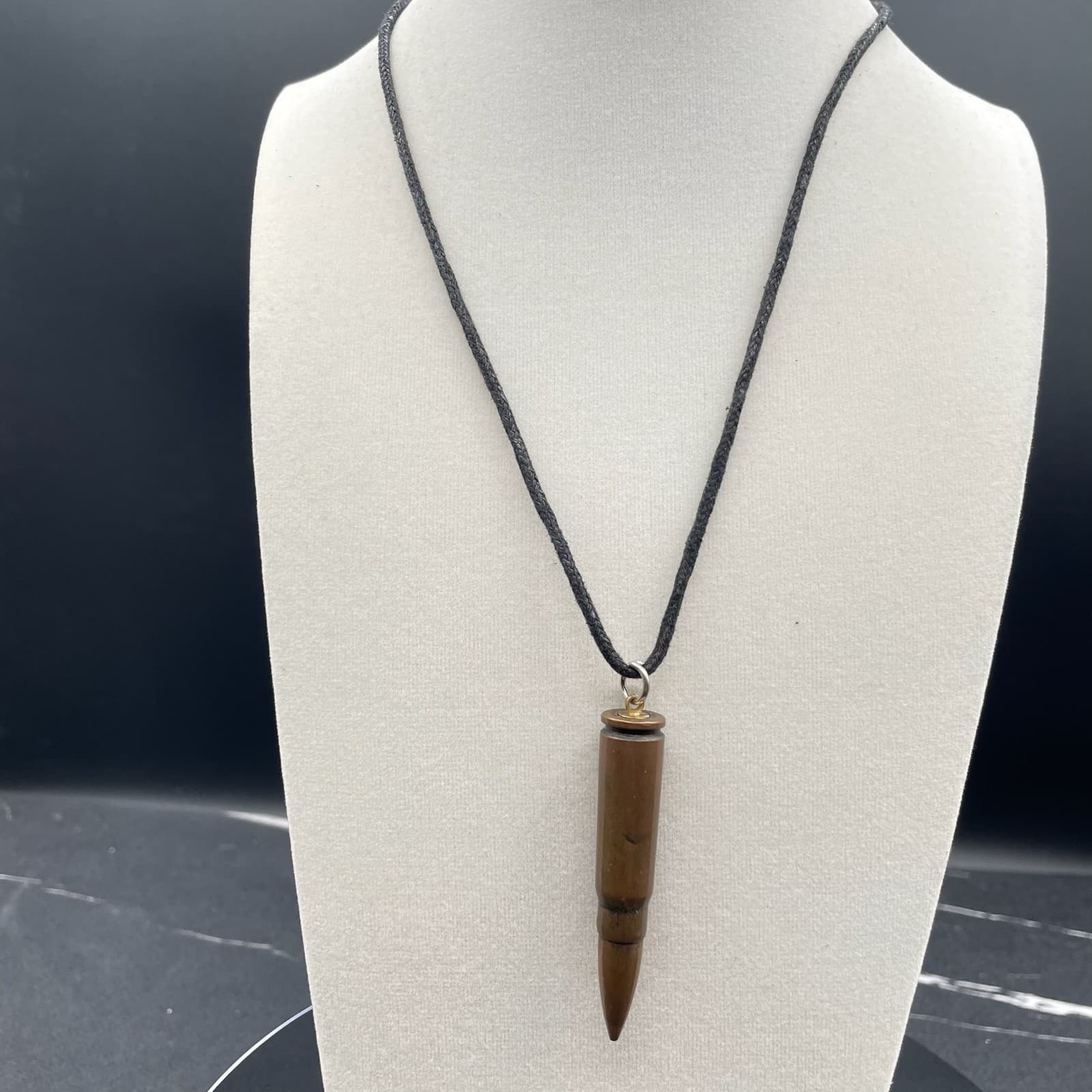 Vintage Bronze-Tone Classic Cord Trench Art Bullet Pendant Lobster Necklace - Thumbnail 3