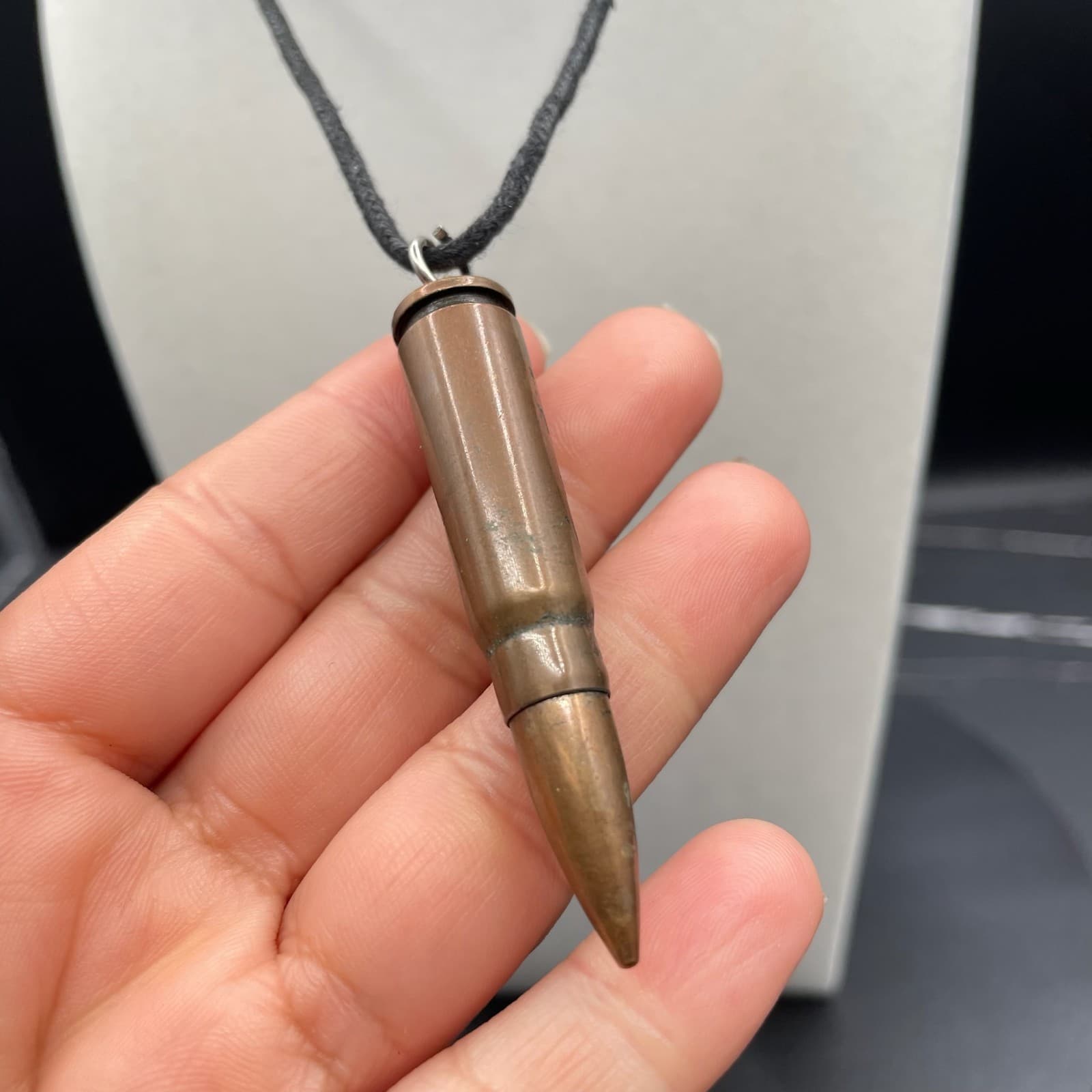 Vintage Bronze-Tone Classic Cord Trench Art Bullet Pendant Lobster Necklace - Image 1