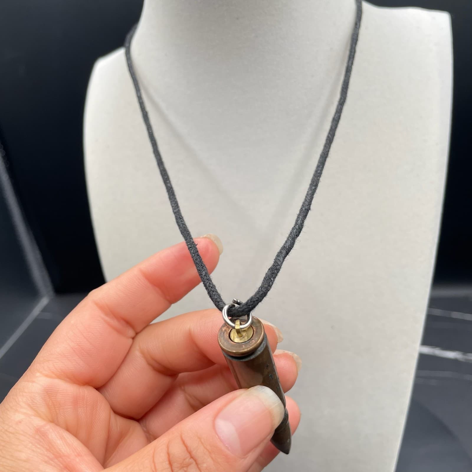 Vintage Bronze-Tone Classic Cord Trench Art Bullet Pendant Lobster Necklace - Thumbnail 5