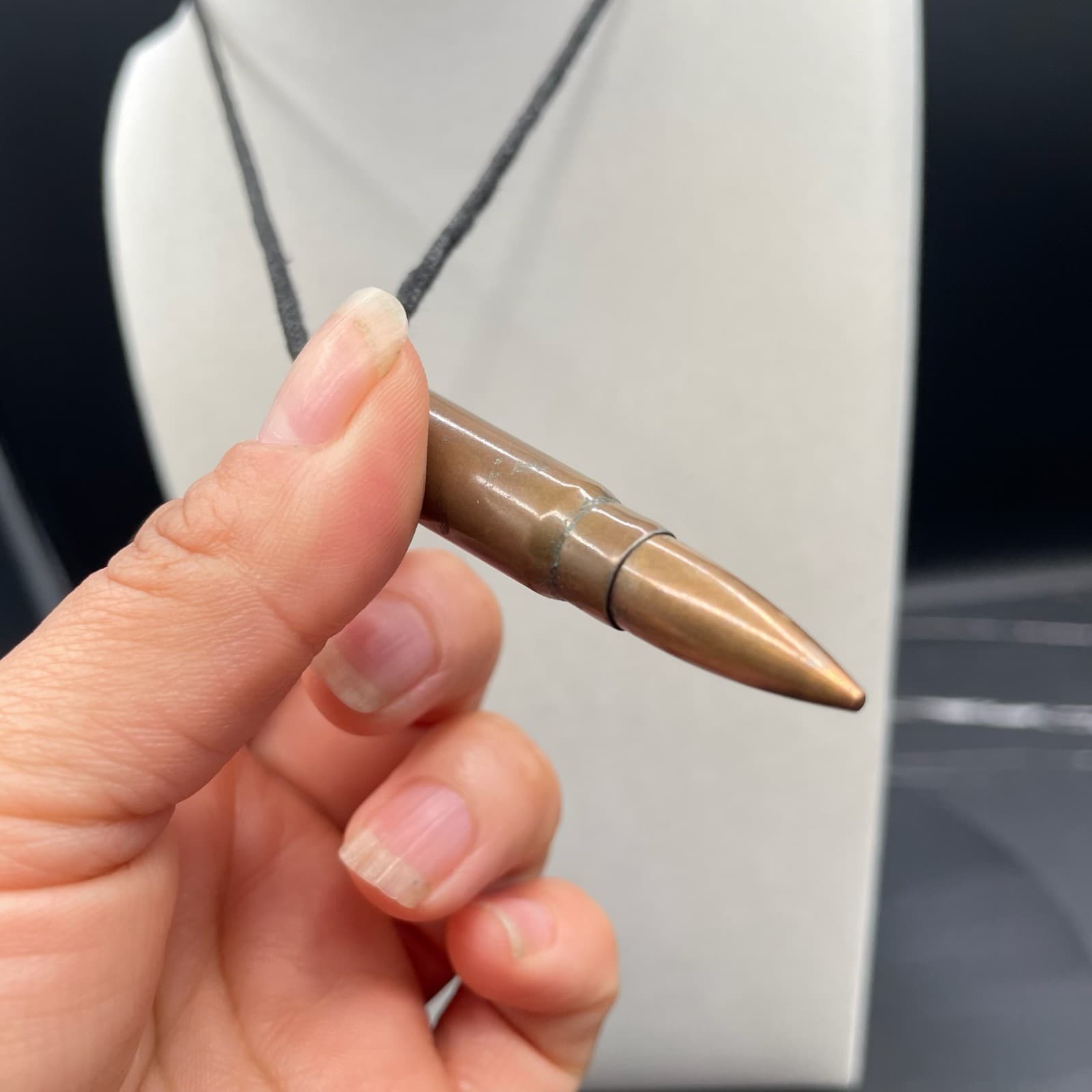 Vintage Bronze-Tone Classic Cord Trench Art Bullet Pendant Lobster Necklace - Thumbnail 4