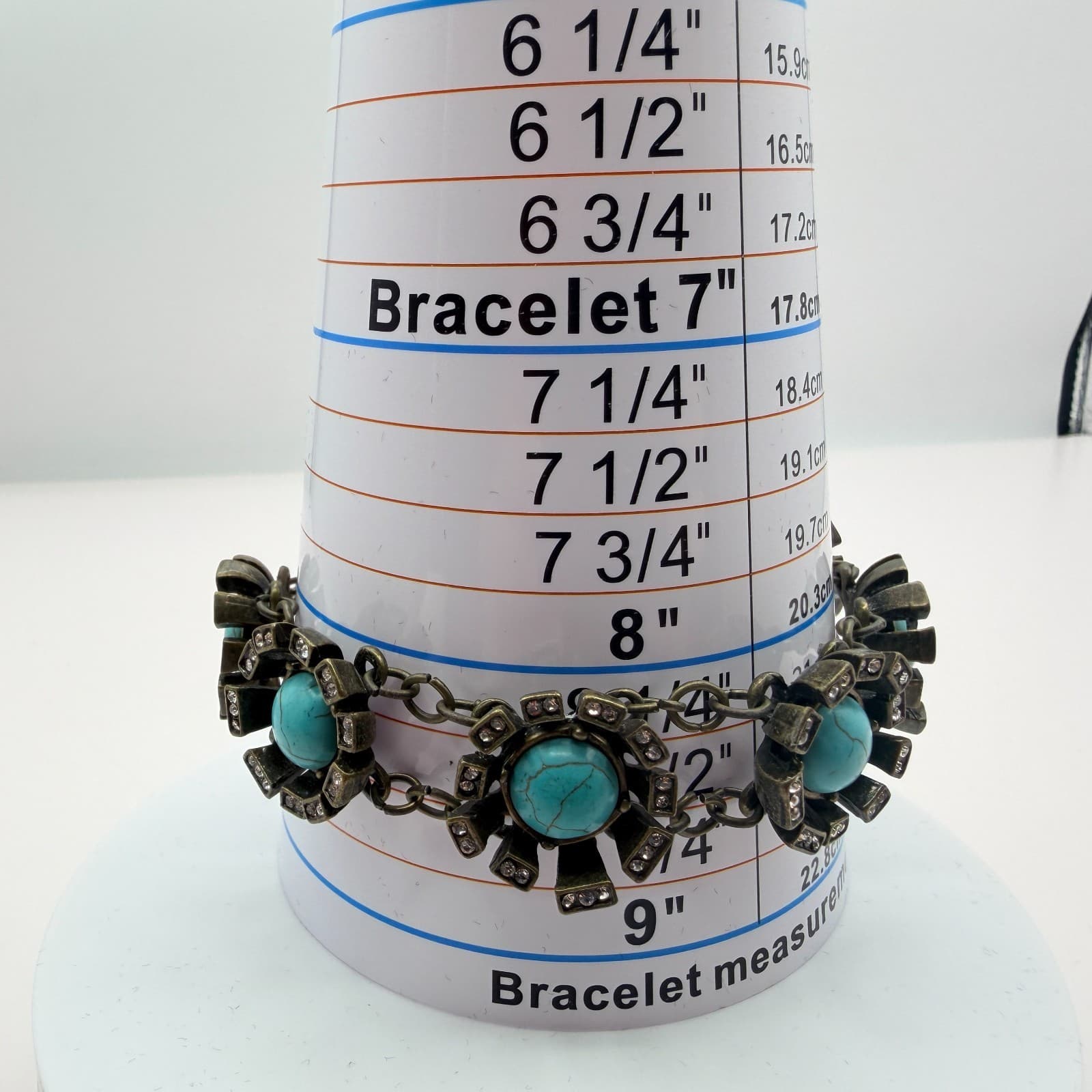 Vintage Y2K Plunder Bronze Tone Turquoise Rhinestone Bracelet Women's Jewelry - Thumbnail 10