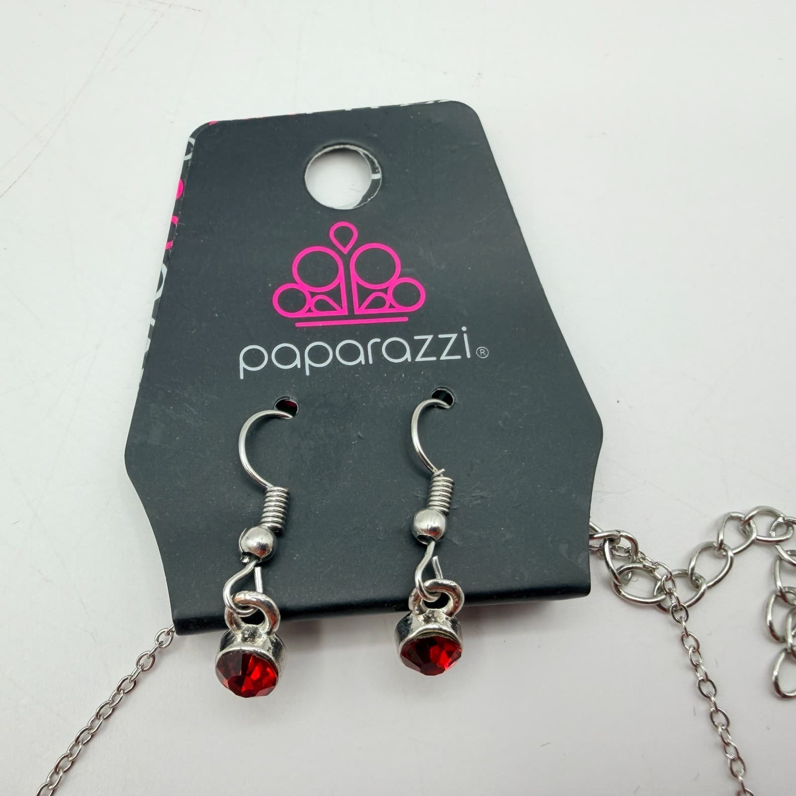 Vintage Y2K Paparazzi Red Black Rhinestone Silver Tone Necklace Earrings Jewelry - Thumbnail 11