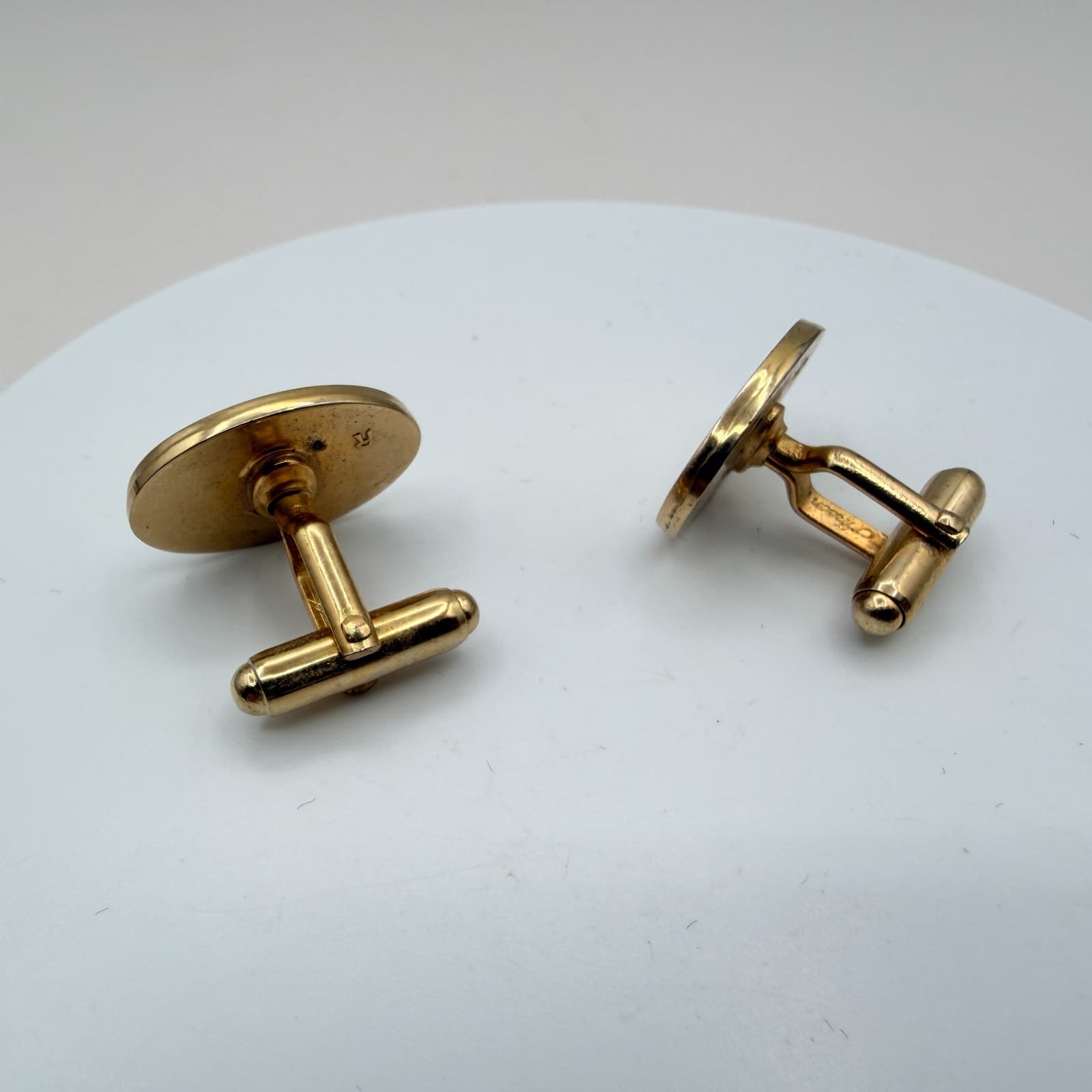 Vintage 90s Gold Tone Comedy Tragedy Theater Masks Oval Cufflinks Art Jewelry - Thumbnail 6