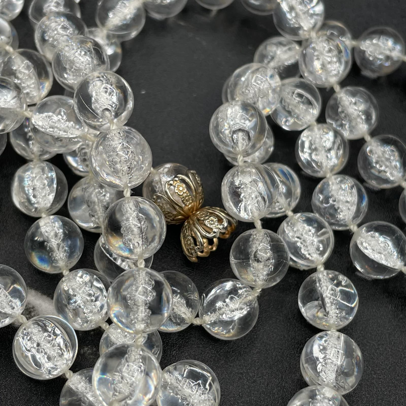 Vintage Fashion Filigree Bead Cap Elegant Clear Faceted Glass Beaded Necklace - Thumbnail 14