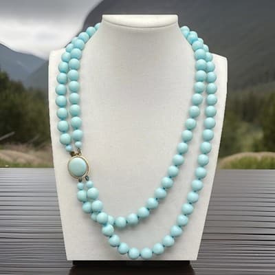 Vintage Contemporary Retro Classic Pale Blue Robin's Egg Double-Stranded Beaded - Image 1
