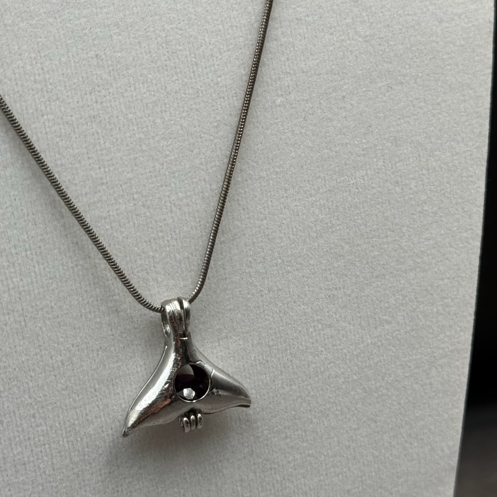 Vintage VTG Silver Tone Whale Tail Dolphin silver Pendant Necklace Snake Chain - Thumbnail 5