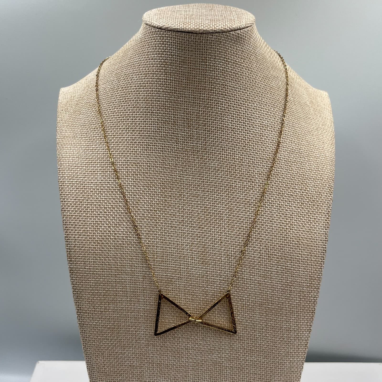 Vintage Gold Tone Geometric Triangle Pendant Necklace 24" Modernist Statement - Image 1