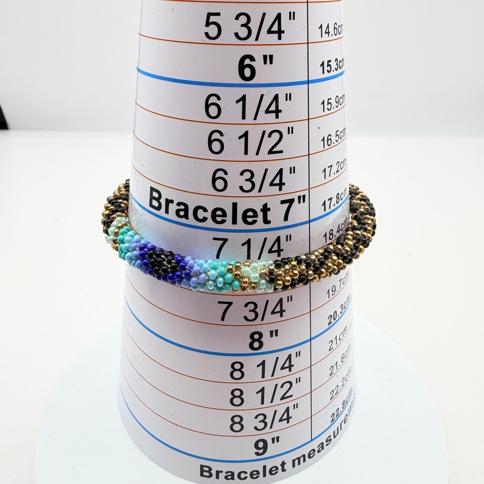 Vintage Y2K Boho Artisan Blue Spiral Seed Bead Crochet Rope Bracelet Jewelry - Thumbnail 2