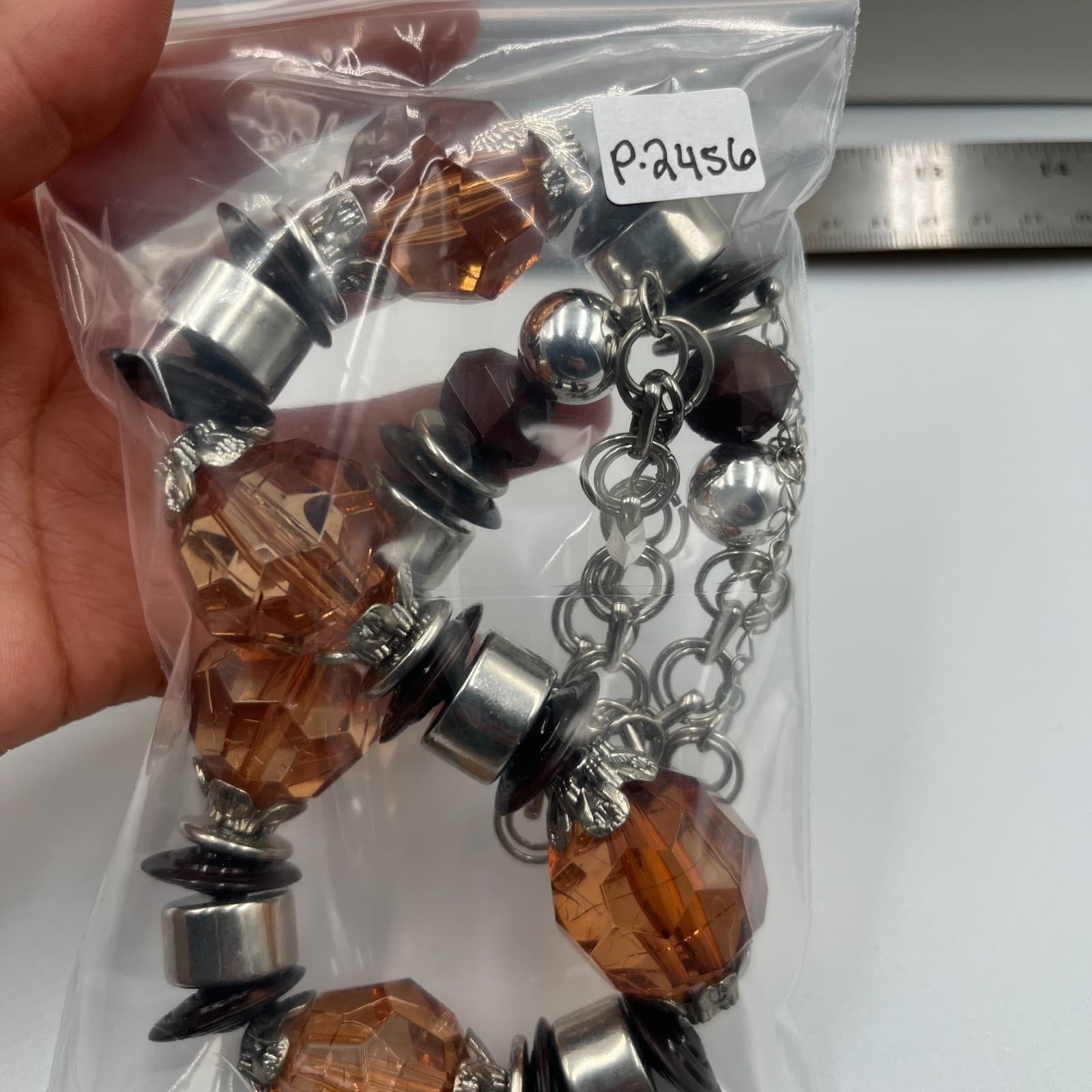 Vtg Amber & Black Beaded Necklace Large Faceted Chunky Boho Statement Jewelry - Thumbnail 7