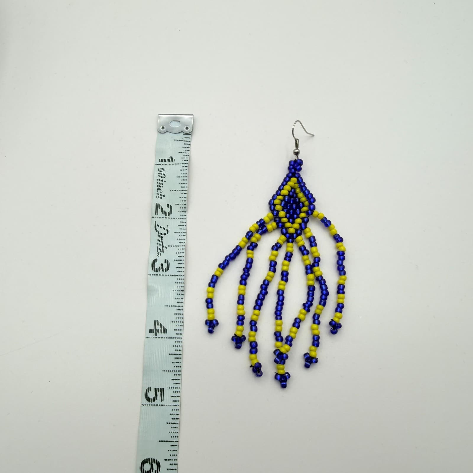 Vintage 80s Ukrainian Flag Beaded Earrings Blue & Yellow Statement Pair Jewelry - Thumbnail 8