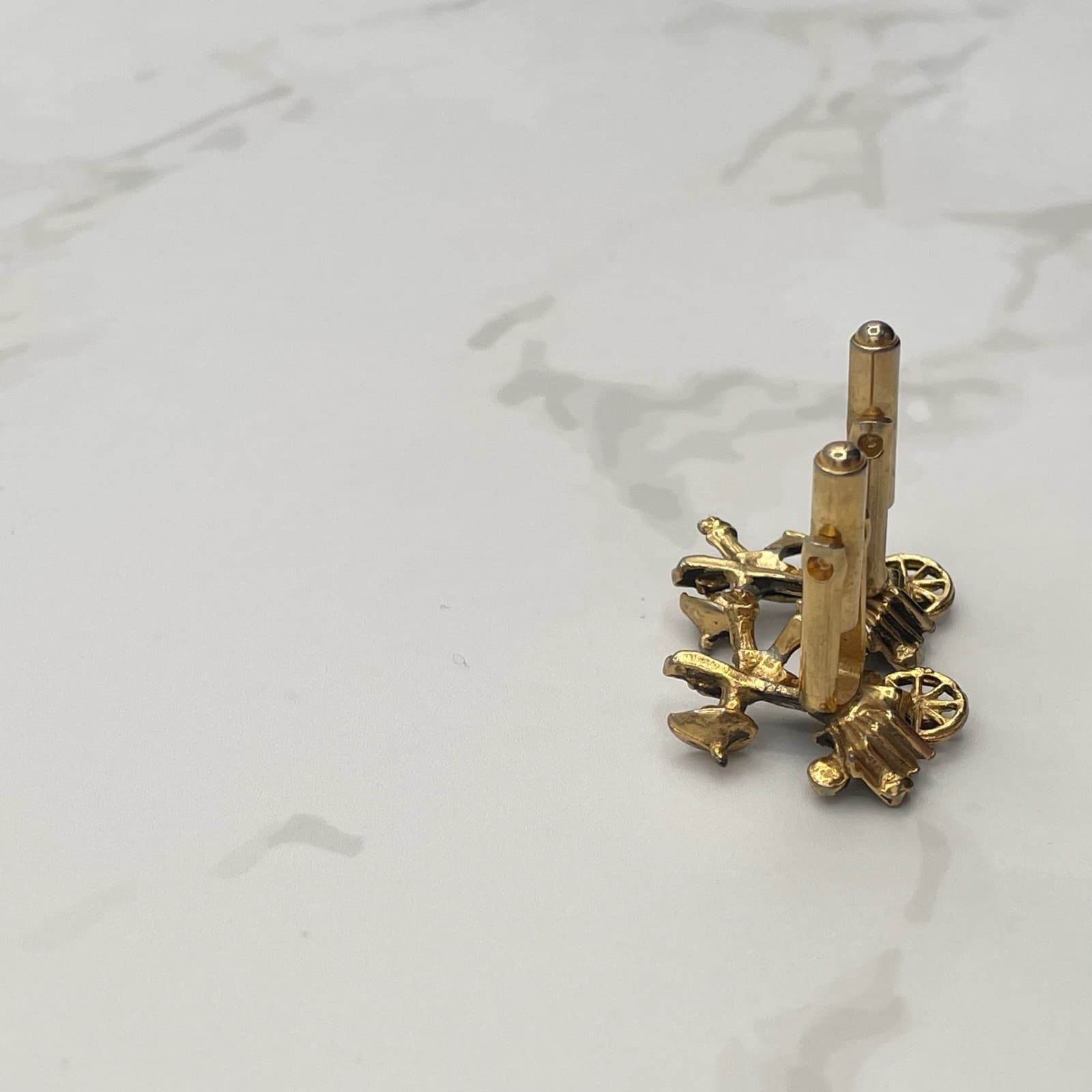 Vintage VTG Novelty Cufflinks Carriage Rickshaw Rider Clear Rhinestone Gold Tone - Thumbnail 9