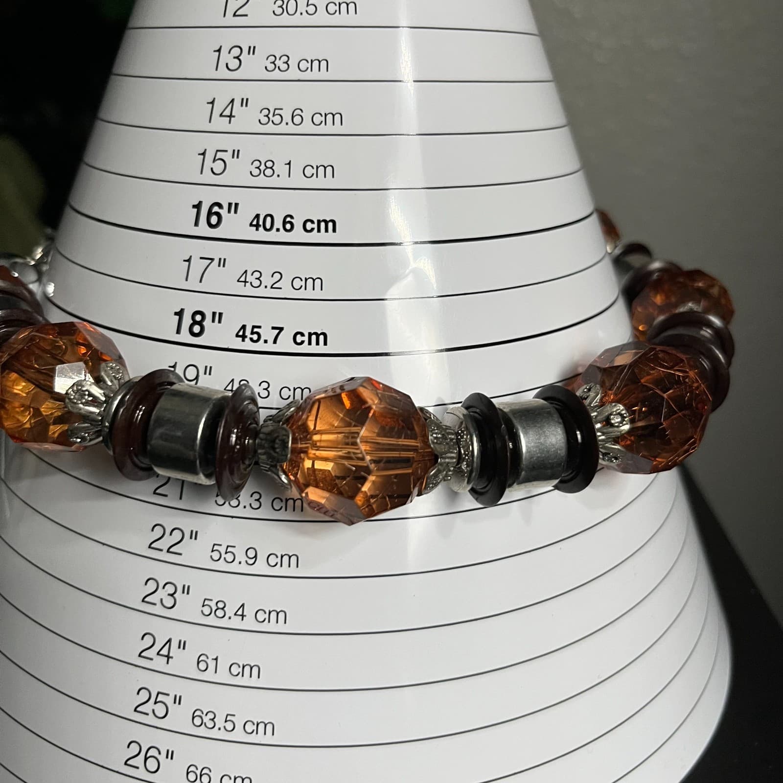 Vtg Amber & Black Beaded Necklace Large Faceted Chunky Boho Statement Jewelry - Thumbnail 6