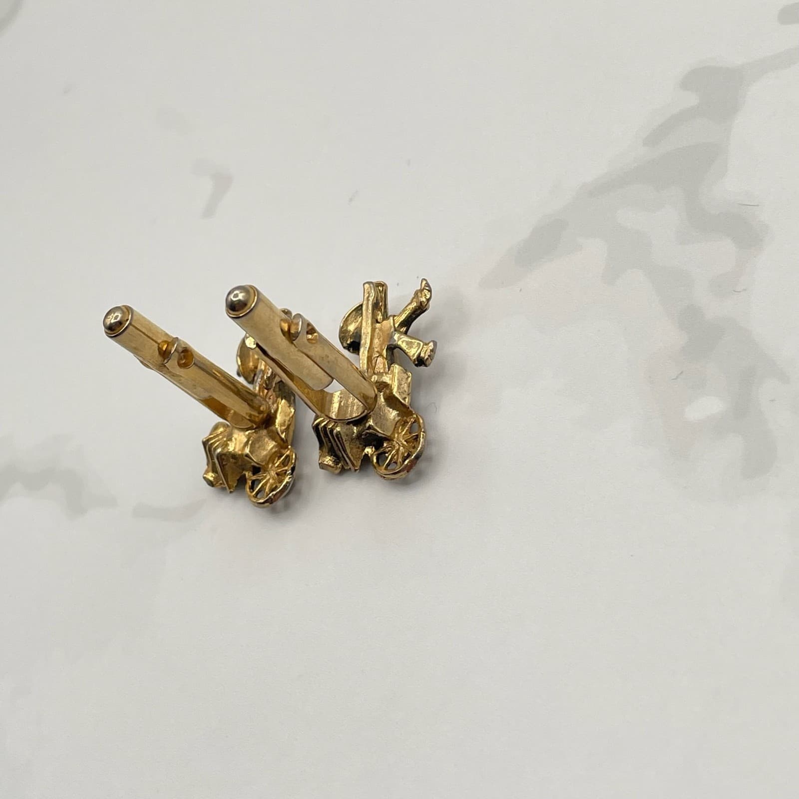 Vintage VTG Novelty Cufflinks Carriage Rickshaw Rider Clear Rhinestone Gold Tone - Thumbnail 7