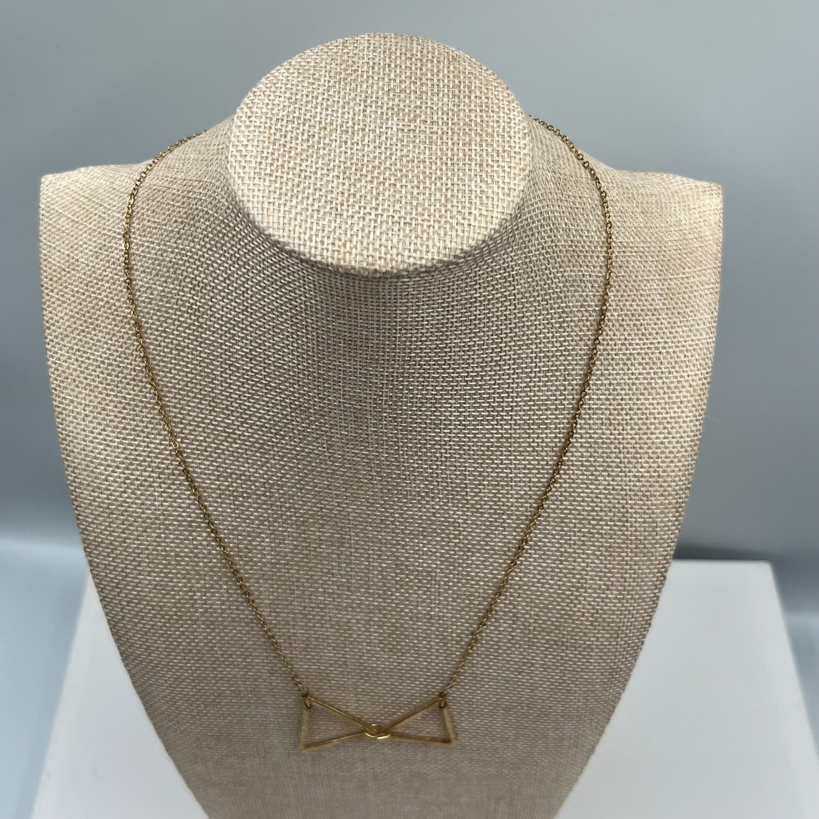 Vintage Gold Tone Geometric Triangle Pendant Necklace 24" Modernist Statement - Thumbnail 3