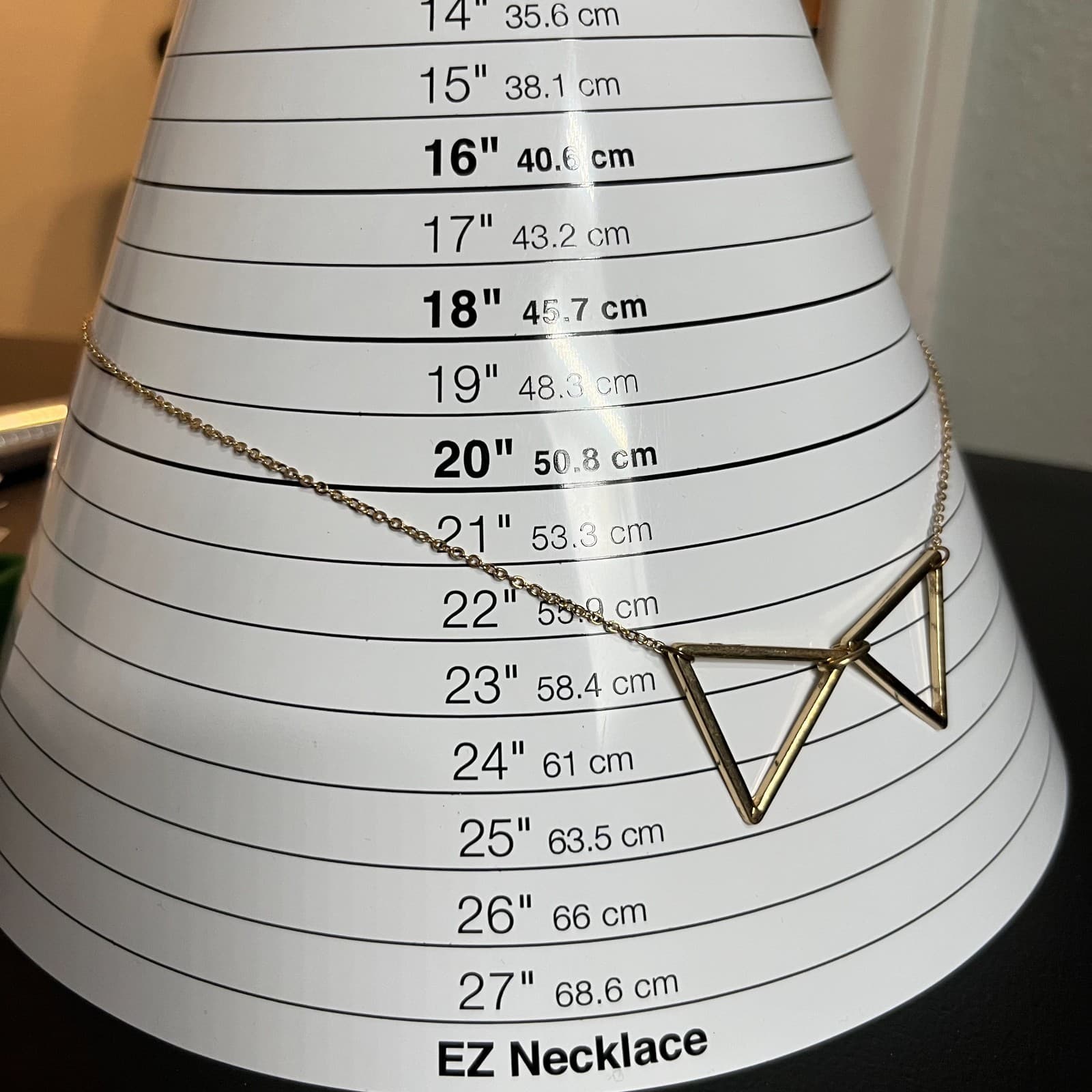 Vintage Gold Tone Geometric Triangle Pendant Necklace 24" Modernist Statement - Thumbnail 8