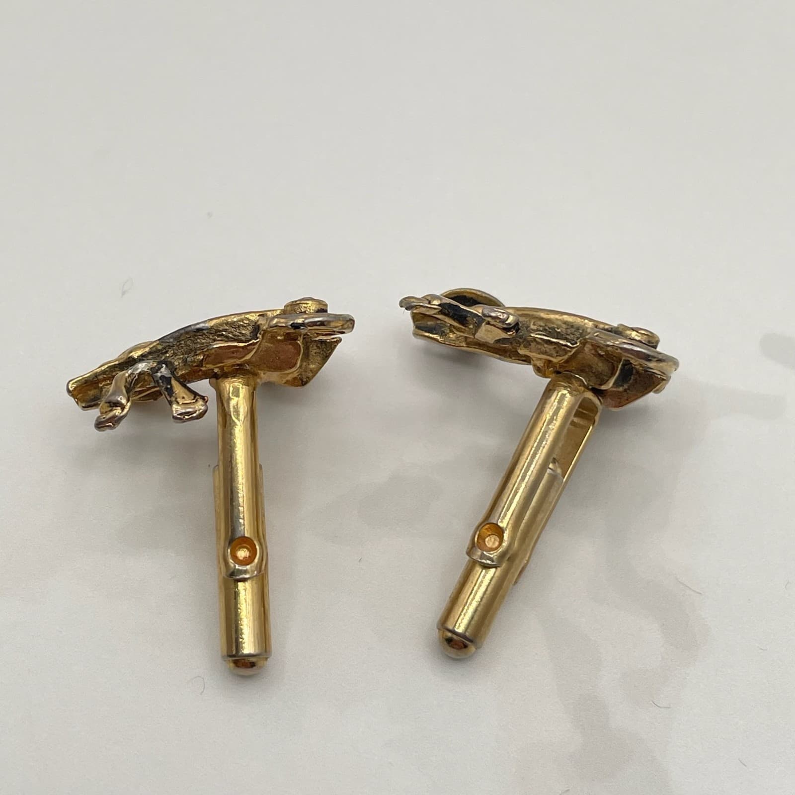 Vintage VTG Novelty Cufflinks Carriage Rickshaw Rider Clear Rhinestone Gold Tone - Thumbnail 10