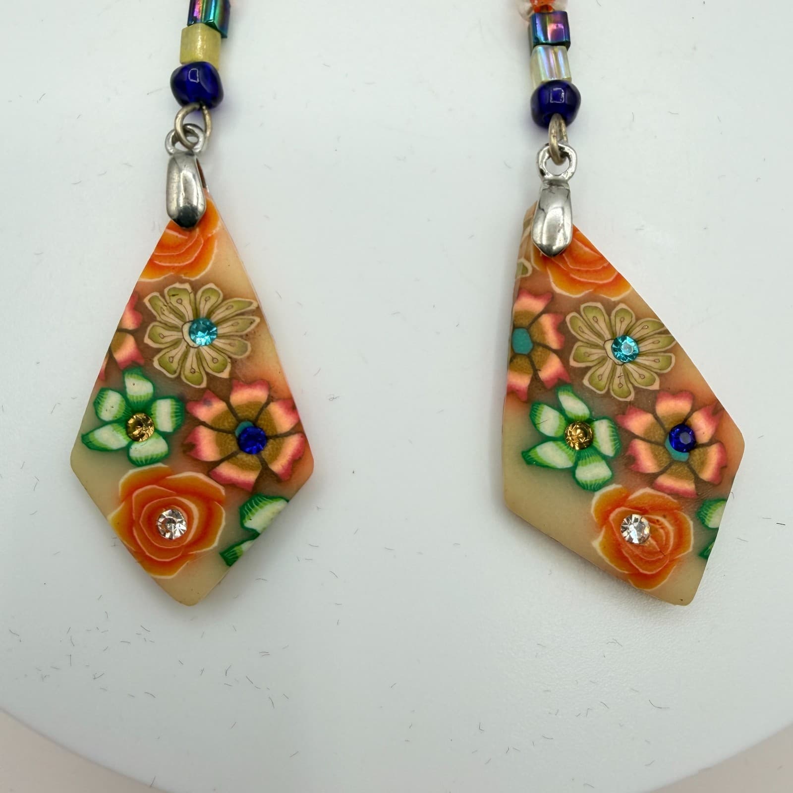 Vintage 80s Exquisite Millefiori Style Polymer Clay Mosaic Earrings Jewelry - Thumbnail 6