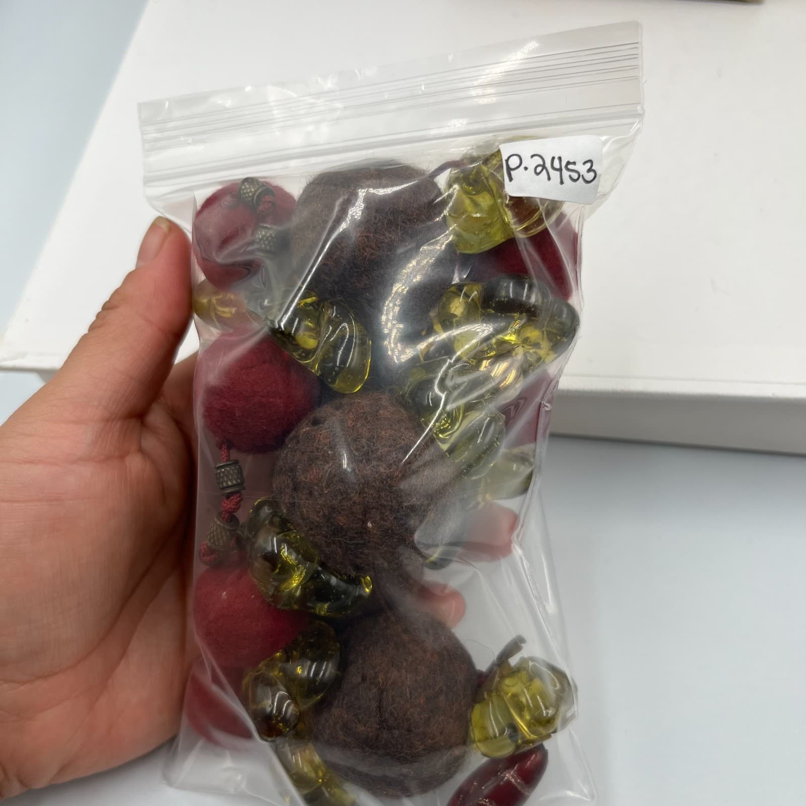 Vintage Felt Ball Art Glass Bead Necklace Statement Boho Artisan Textile Jewelry - Thumbnail 11