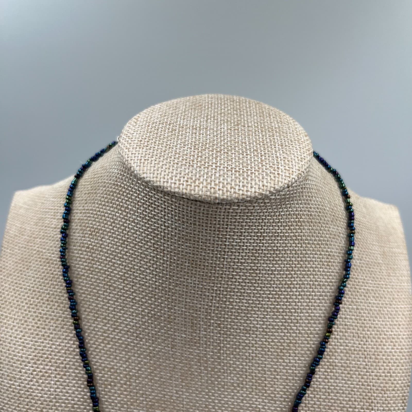 Vintage Multi Strand Lapis Lazuli Blue Glass Seed Bead Necklace Boho Statement - Thumbnail 2