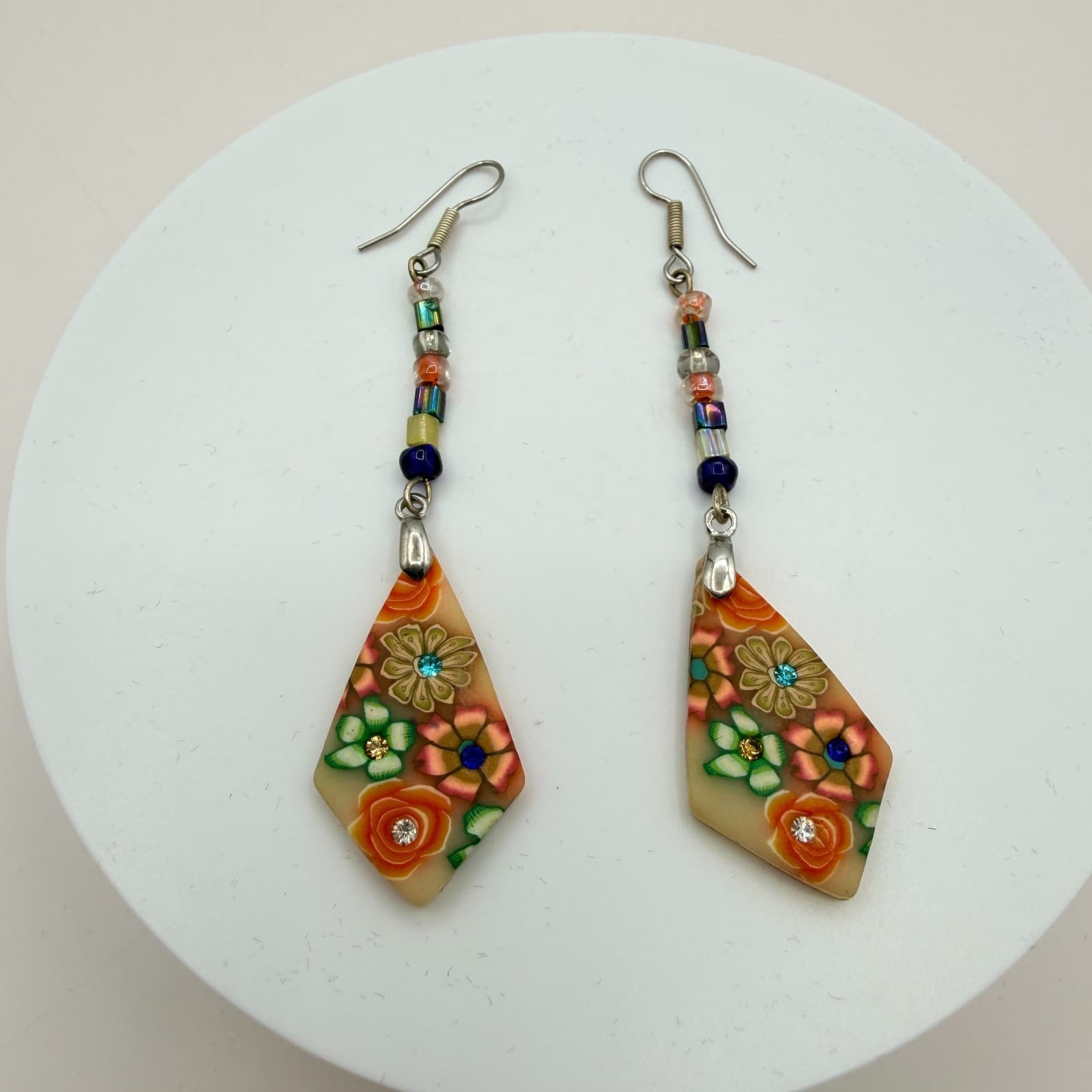 Vintage 80s Exquisite Millefiori Style Polymer Clay Mosaic Earrings Jewelry - Thumbnail 7