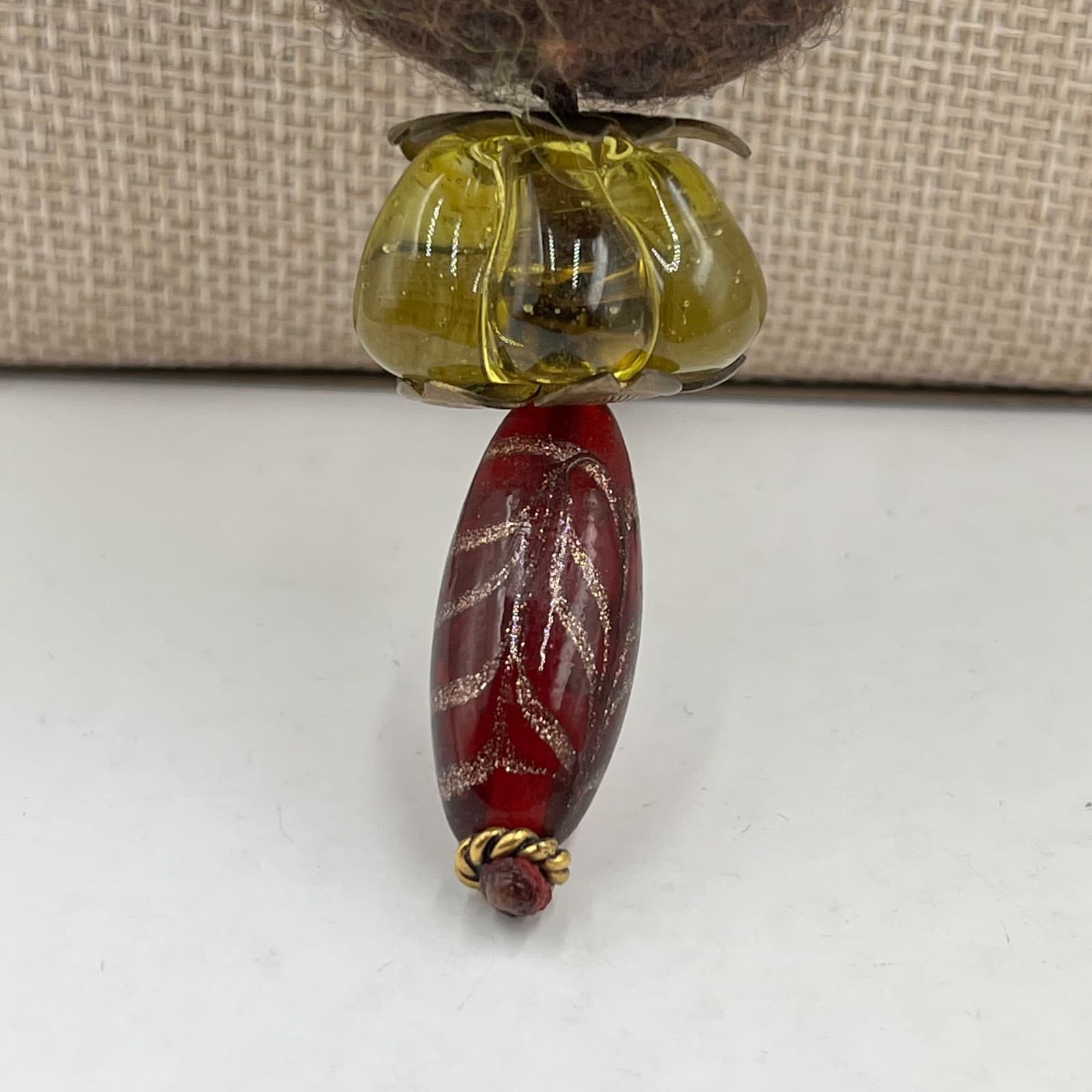 Vintage Felt Ball Art Glass Bead Necklace Statement Boho Artisan Textile Jewelry - Thumbnail 5