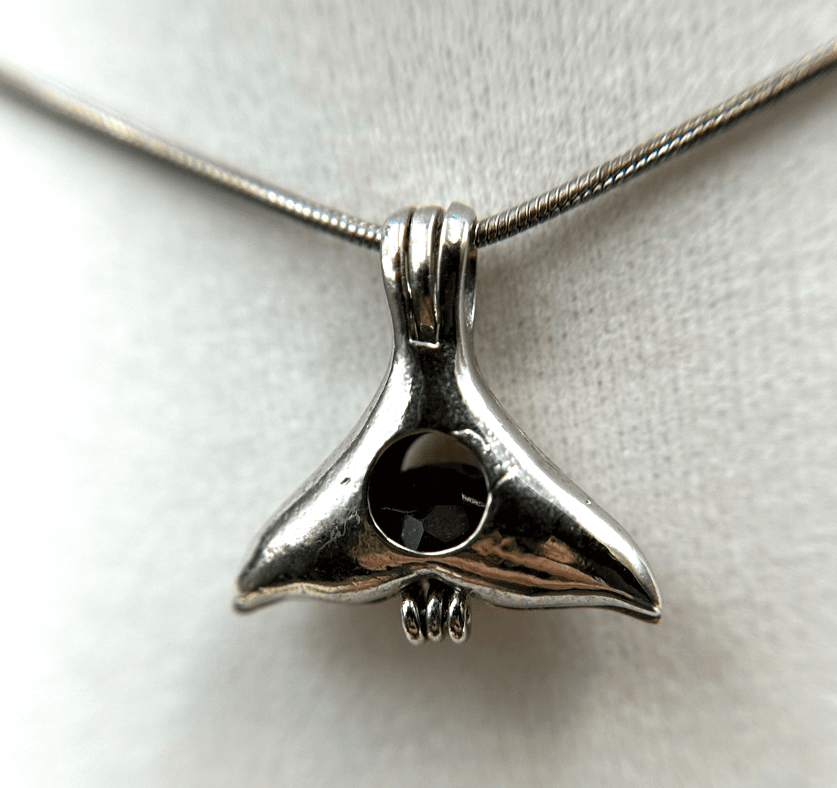 Vintage VTG Silver Tone Whale Tail Dolphin silver Pendant Necklace Snake Chain - Image 1