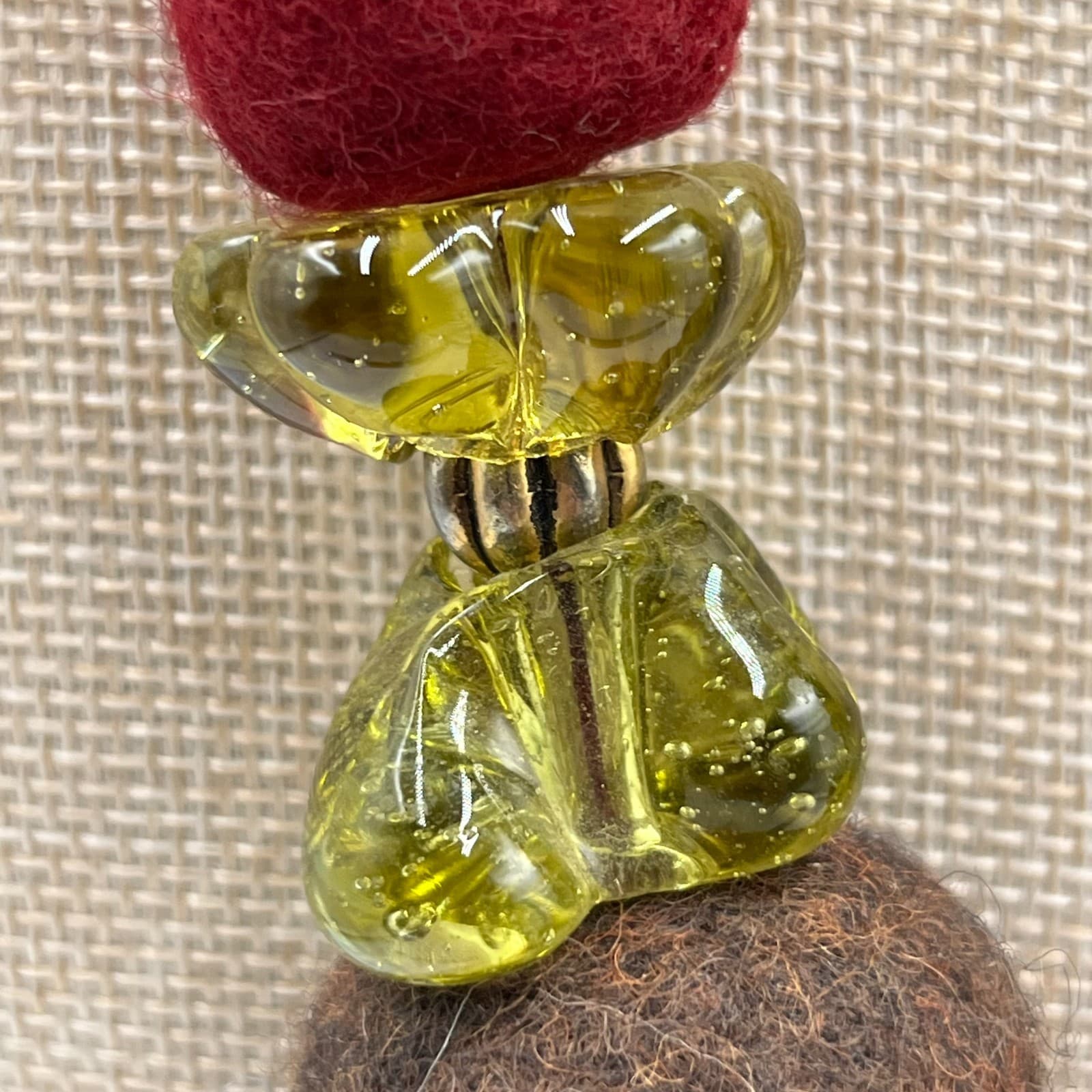 Vintage Felt Ball Art Glass Bead Necklace Statement Boho Artisan Textile Jewelry - Thumbnail 6