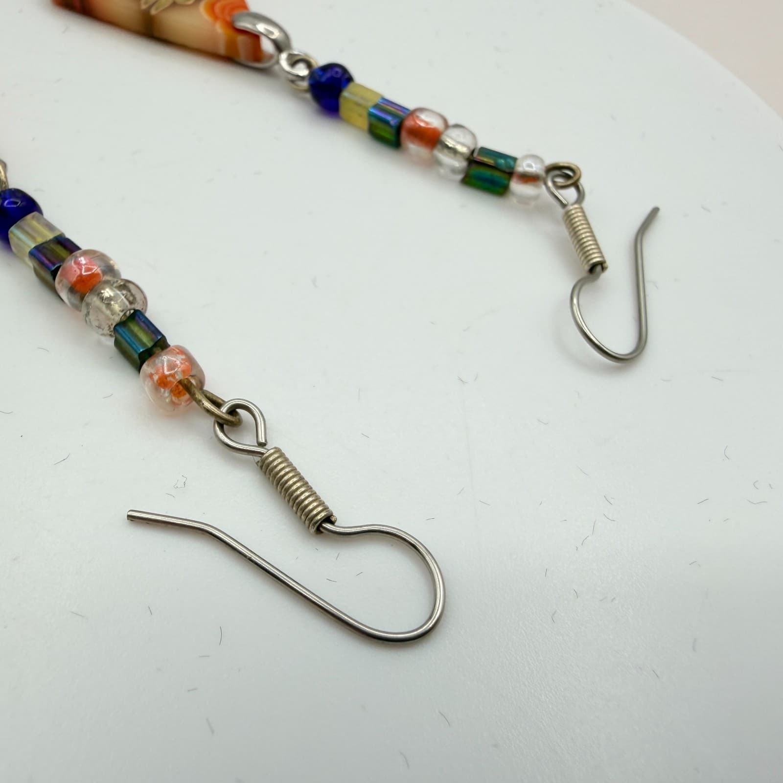 Vintage 80s Exquisite Millefiori Style Polymer Clay Mosaic Earrings Jewelry - Thumbnail 9