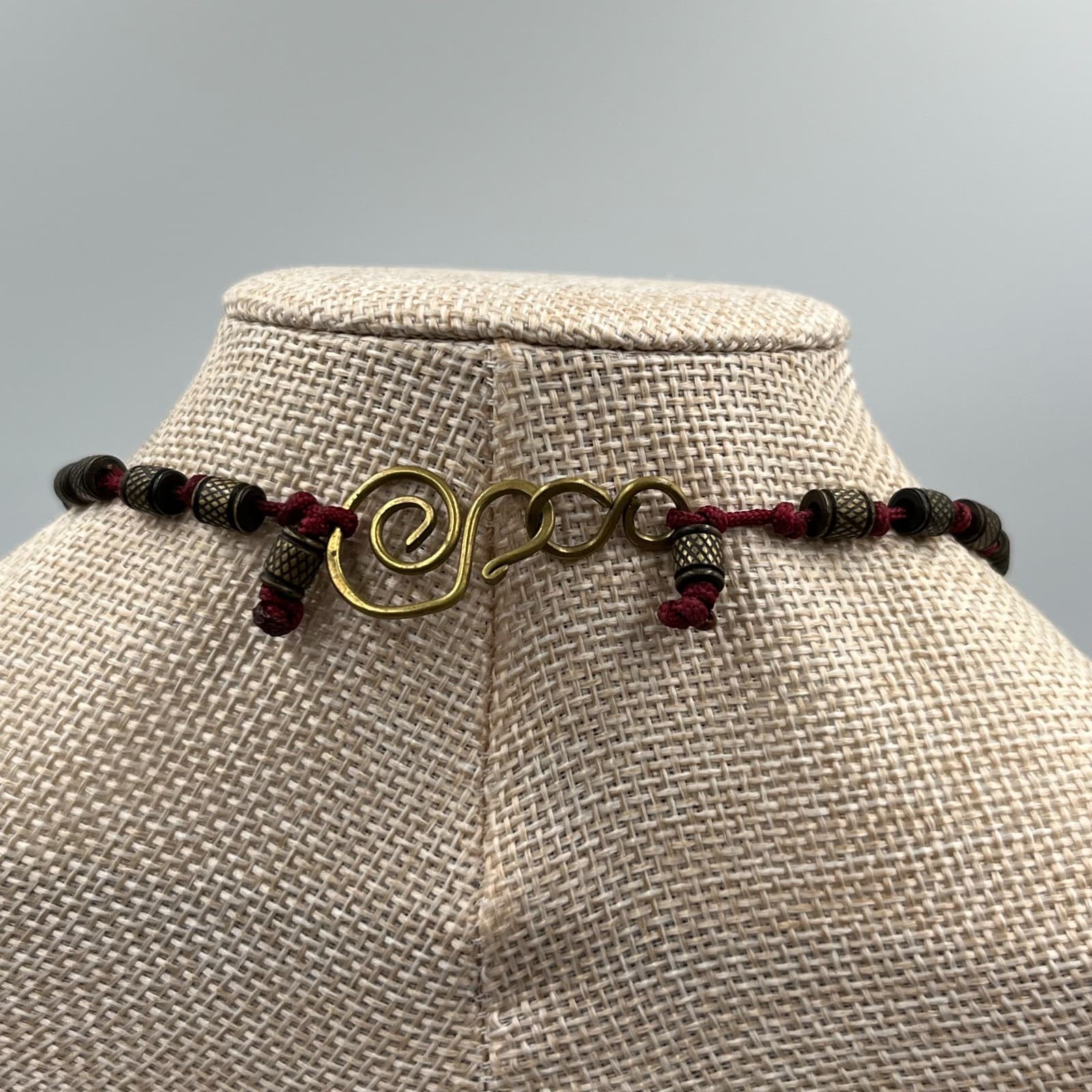 Vintage Felt Ball Art Glass Bead Necklace Statement Boho Artisan Textile Jewelry - Thumbnail 9