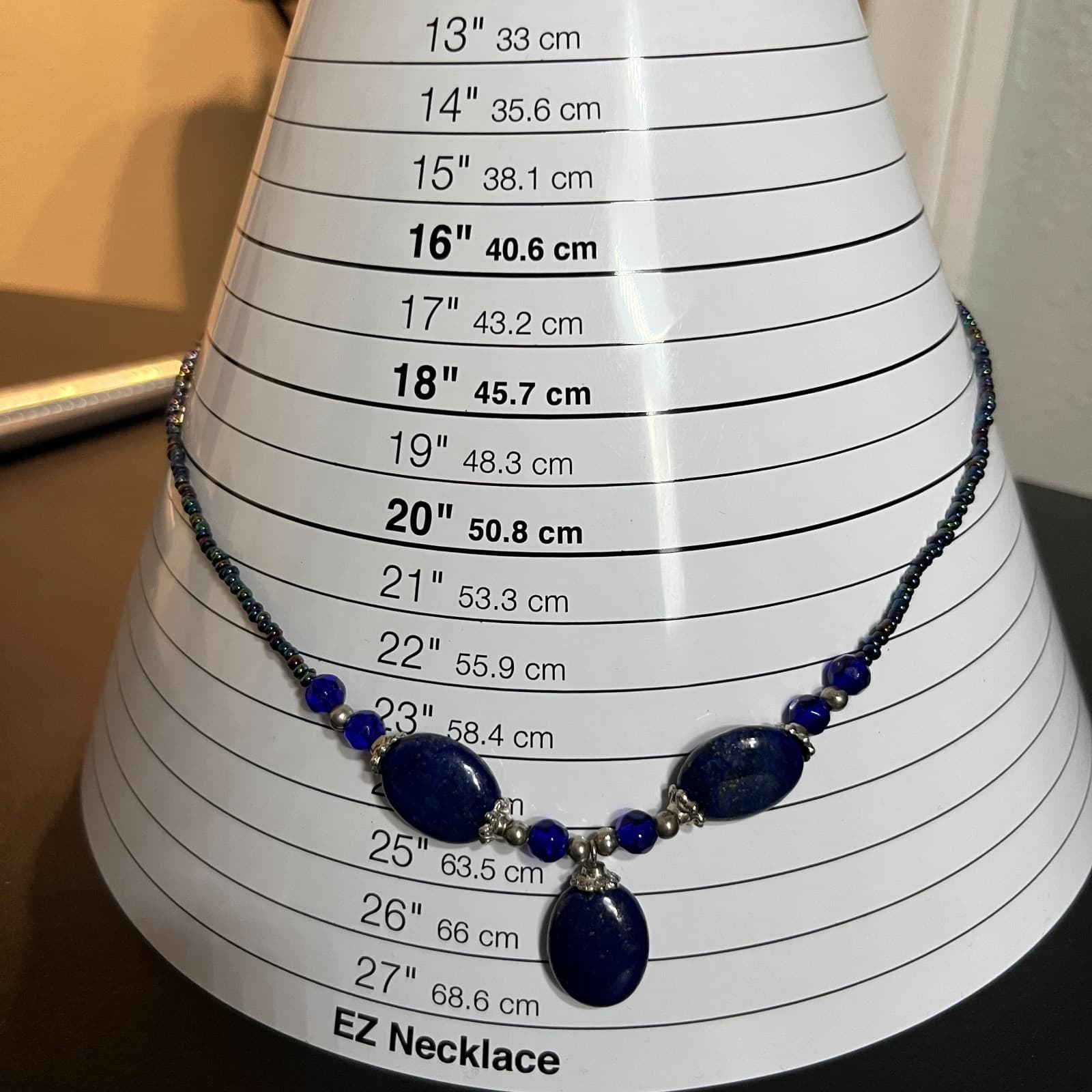 Vintage Multi Strand Lapis Lazuli Blue Glass Seed Bead Necklace Boho Statement - Thumbnail 7