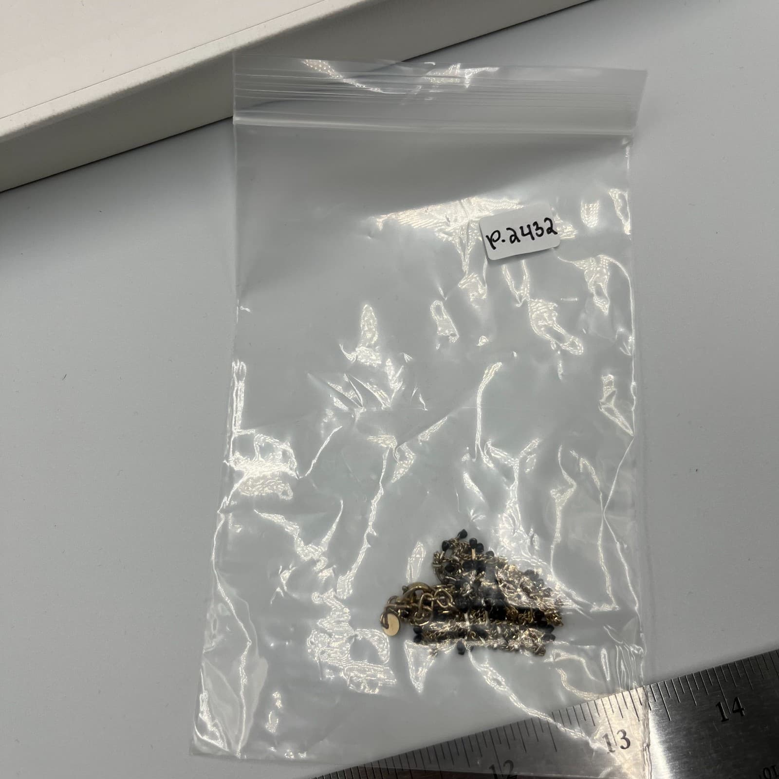 Vintage Gold Tone Fringe Necklace Black Onyx Glass Bead Dangle Shingle Statement - Thumbnail 9