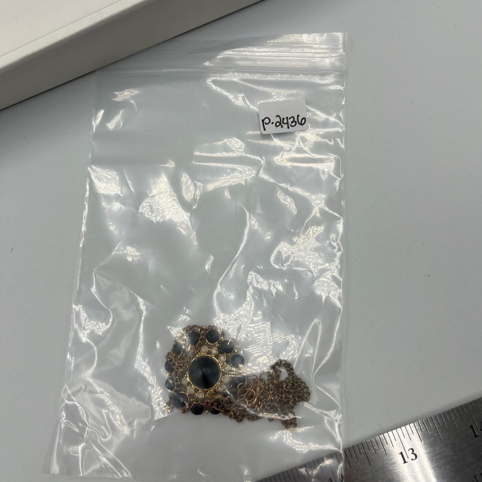 Vintage Black Flower Statement Necklace Rhinestone Pendant Silver Tone Retro 18” - Thumbnail 9