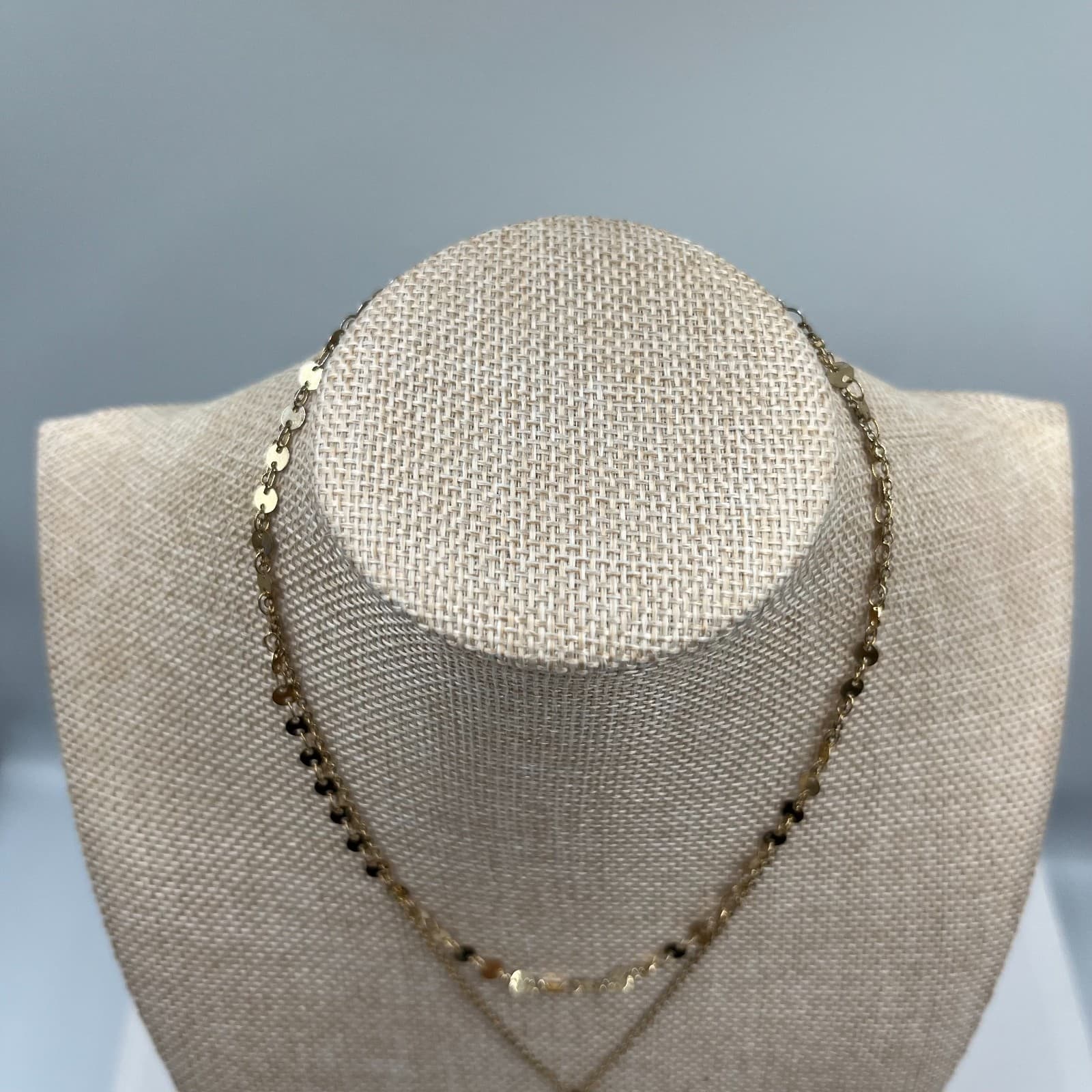 Vintage Gold Tone Double Layer Disc Pendant Necklace Boho Multi Strand Chain - Thumbnail 2