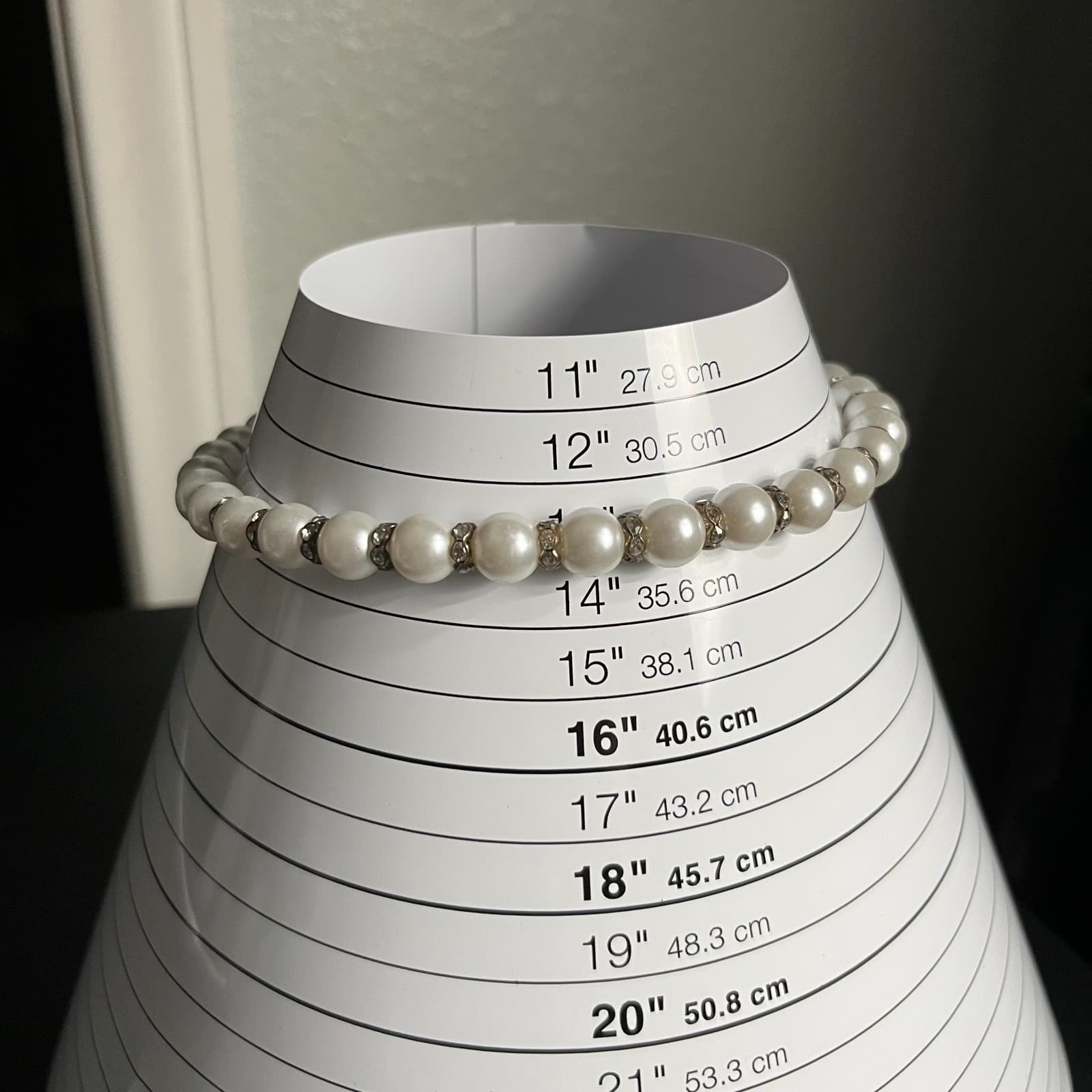 Vintage 3-Strand Faux Pearl Necklace Rhinestone Rondelles Wedding Jewelry 1950s - Thumbnail 6