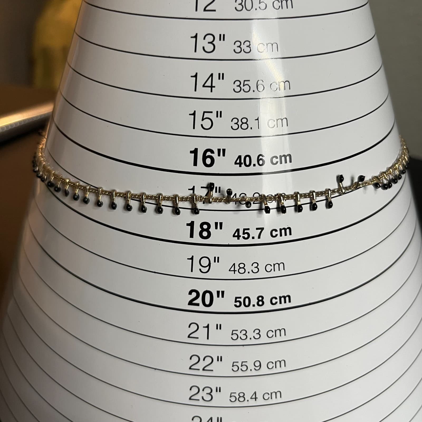 Vintage Gold Tone Fringe Necklace Black Onyx Glass Bead Dangle Shingle Statement - Thumbnail 8