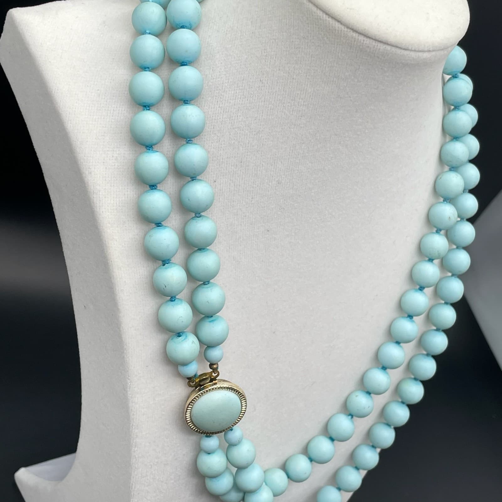 Vintage Contemporary Retro Classic Pale Blue Robin's Egg Double-Stranded Beaded - Thumbnail 4