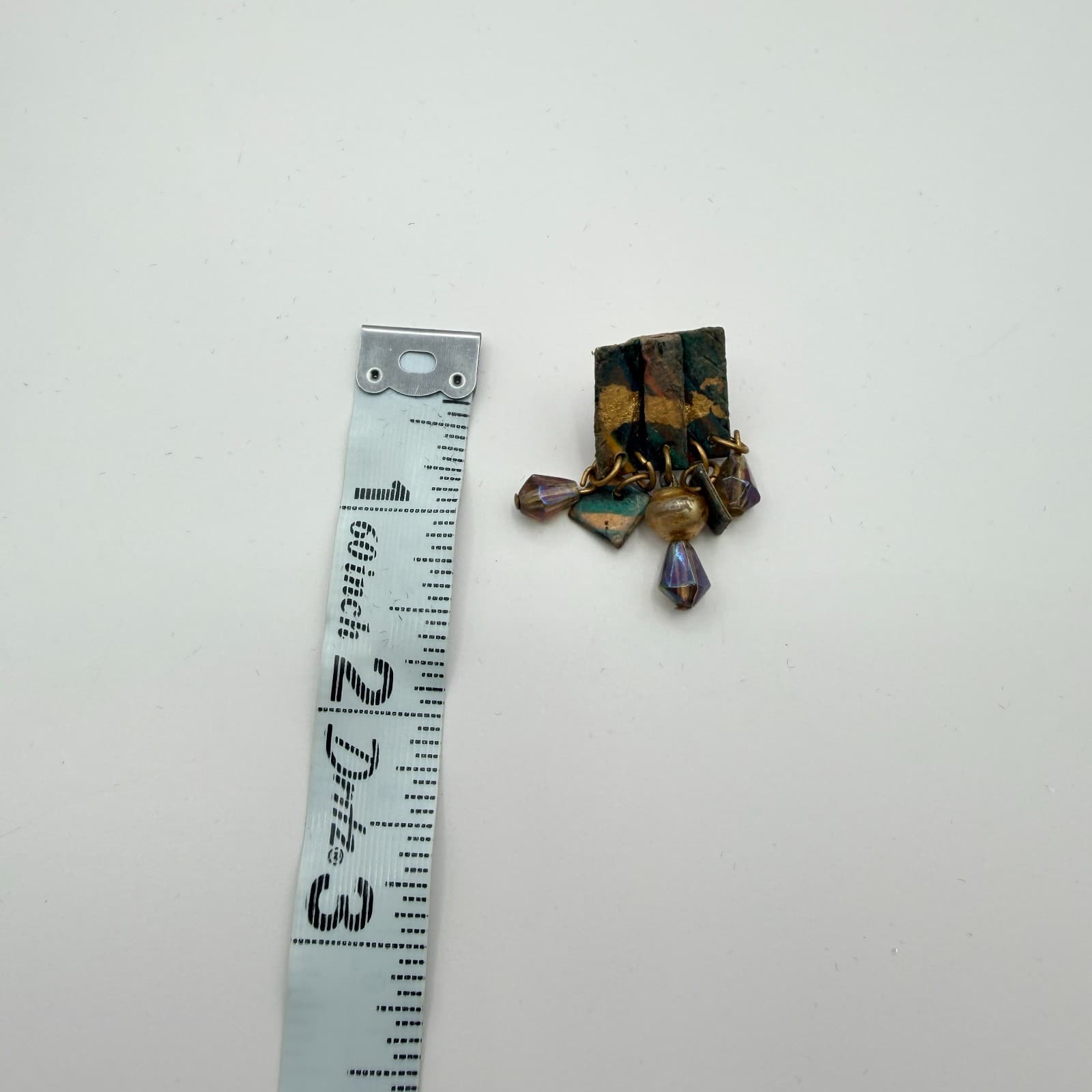 Vintage 80s Copper & Gold Tone Leaf Dangle Earrings Iridescent Beaded Jewelry - Thumbnail 10