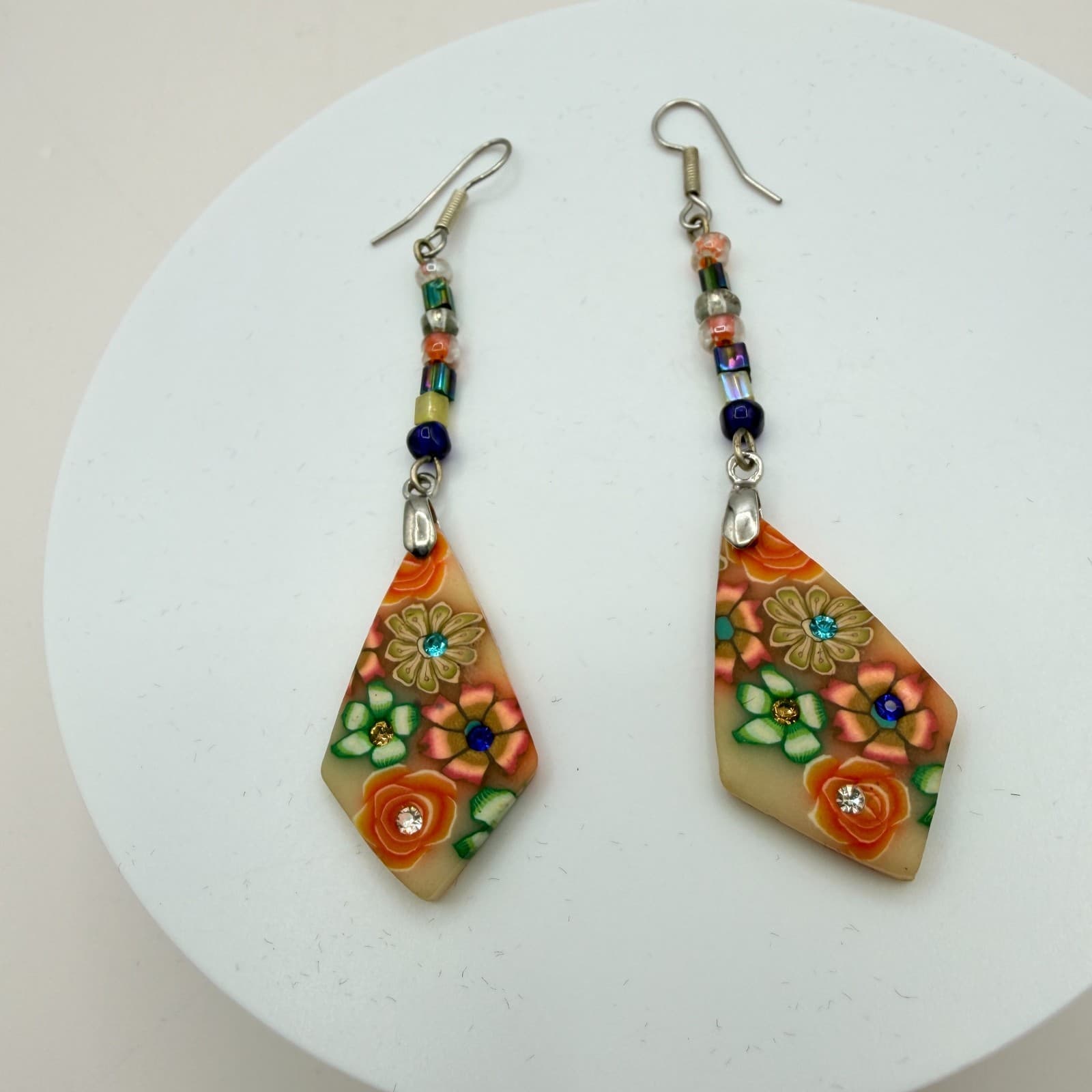 Vintage 80s Exquisite Millefiori Style Polymer Clay Mosaic Earrings Jewelry - Thumbnail 5