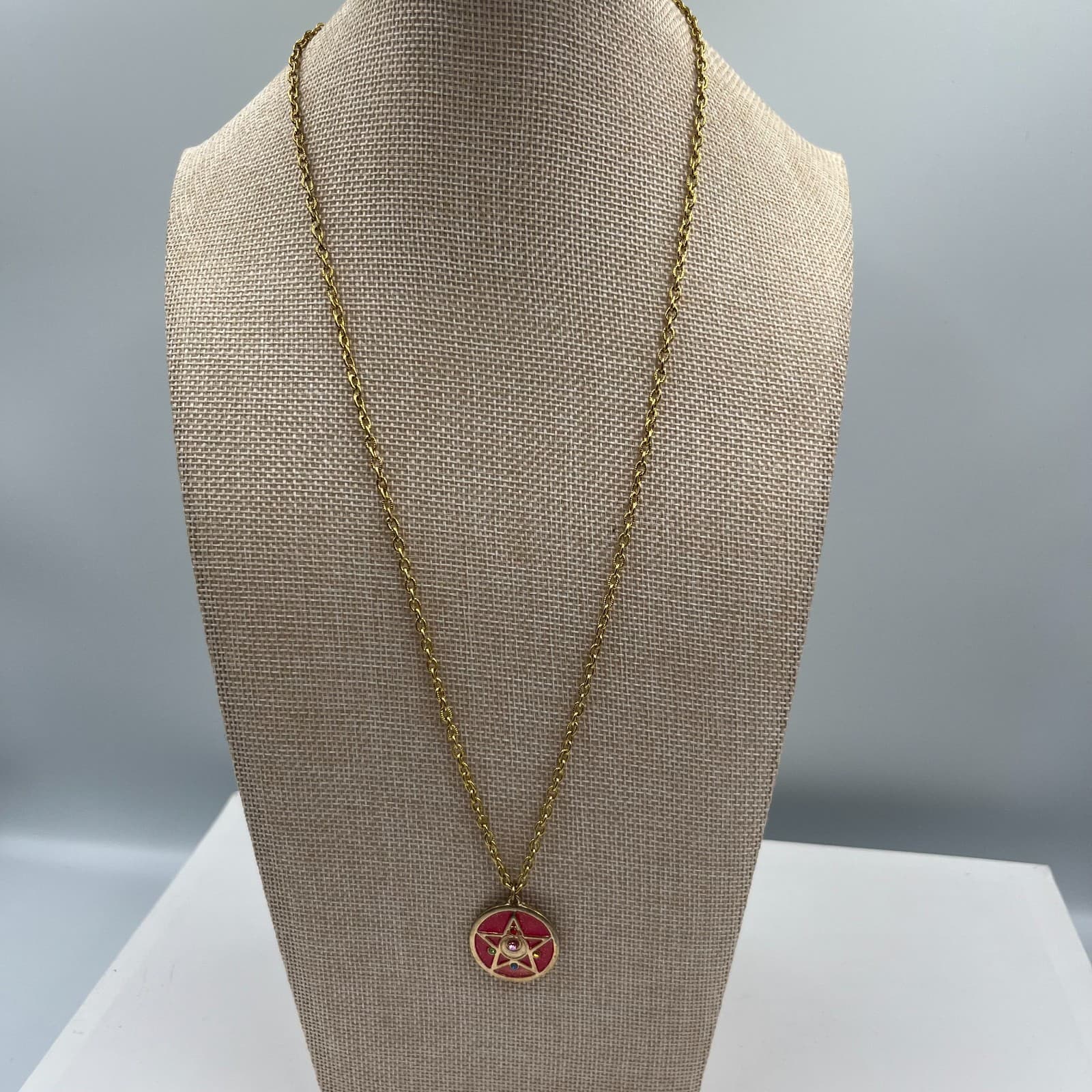 Vintage Brass Multi Strand Bib Necklace Geometric Crescent Diamond Statement 70s - Thumbnail 2