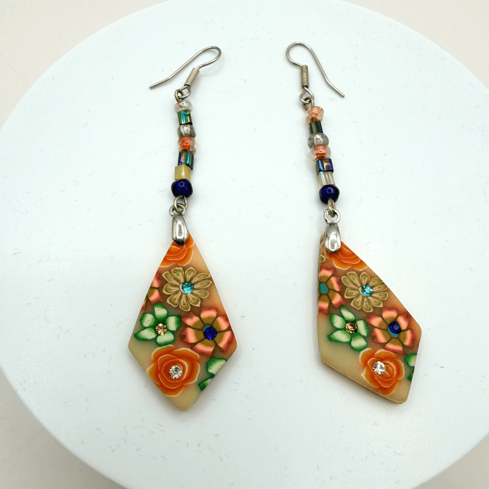 Vintage 80s Exquisite Millefiori Style Polymer Clay Mosaic Earrings Jewelry - Image 1