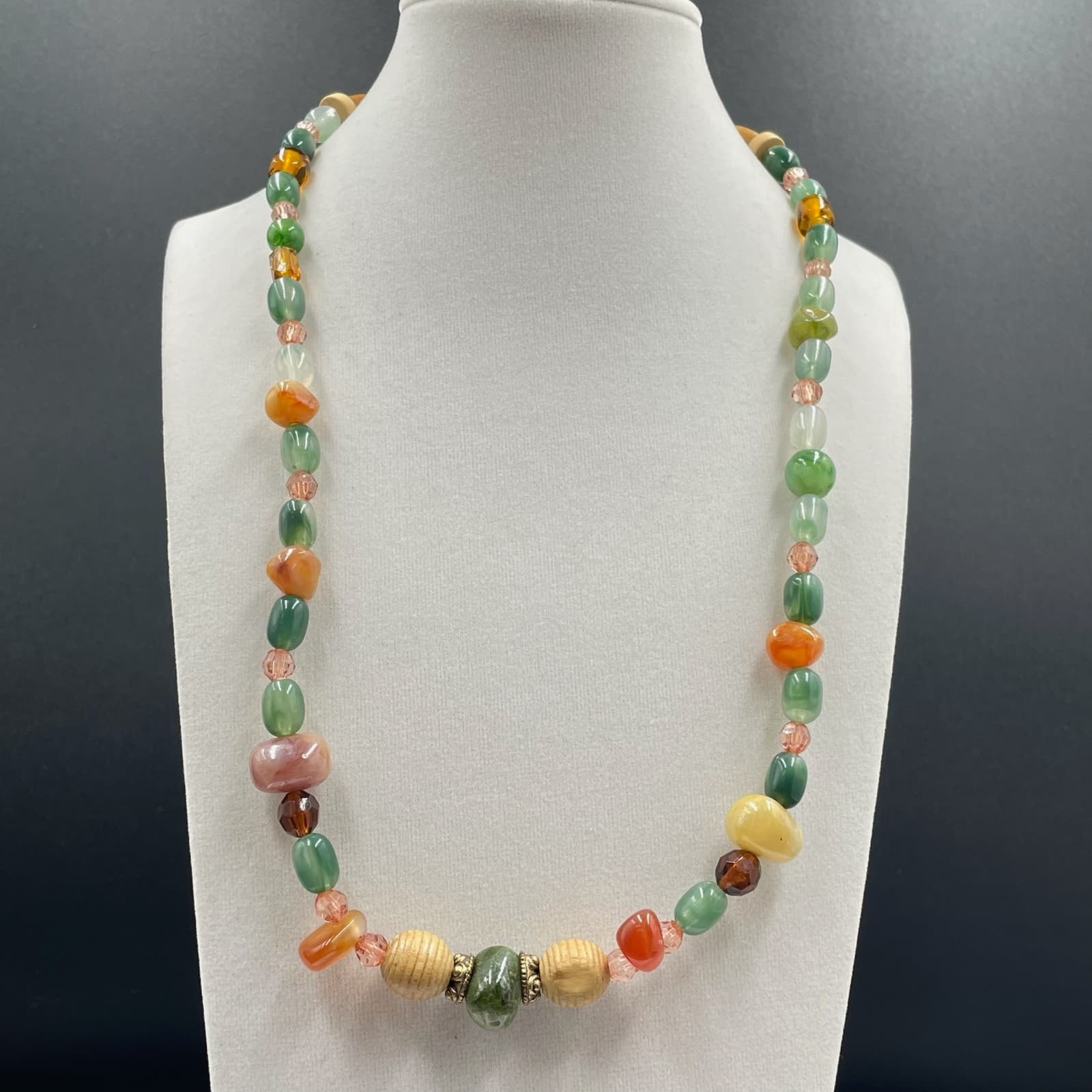 Vintage Multicolor Gemstone Fashion Retro Beaded Lobster Necklace - Size 21" - Thumbnail 2