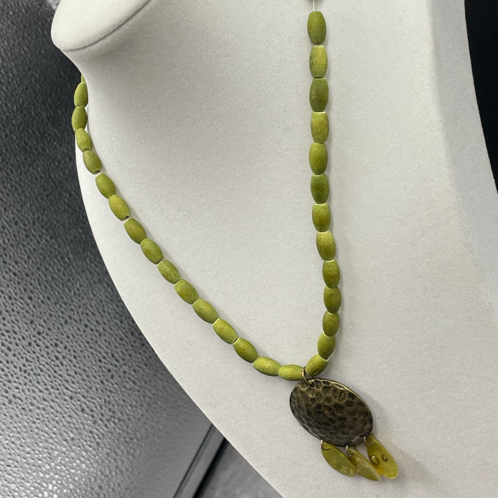 Vintage African Olive Dyed Wooden Beads Bohemian-Chic Charm Pendant Necklace - Thumbnail 5