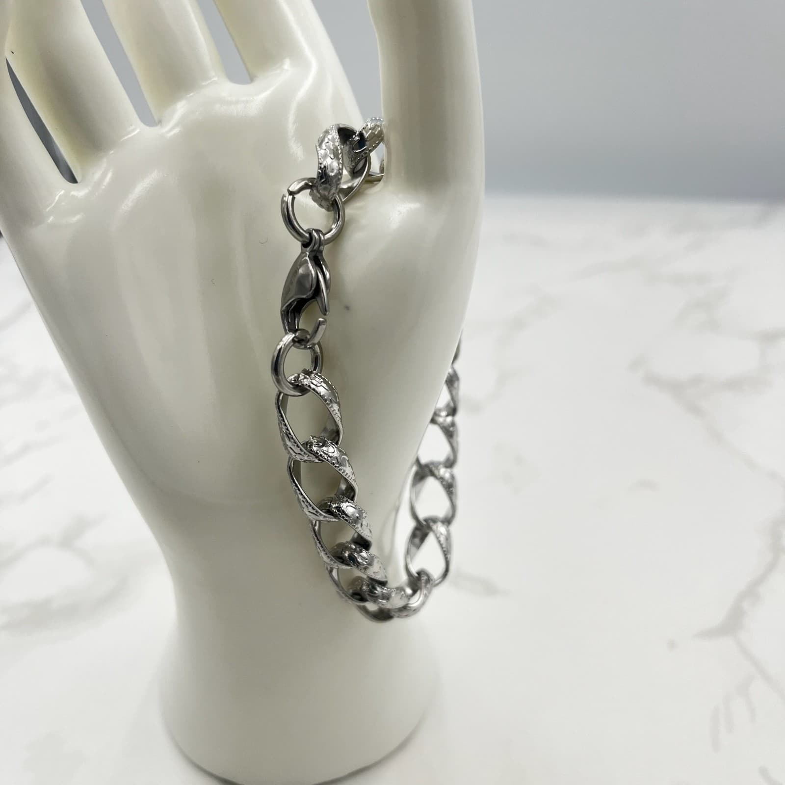 Vintage Bohemian Silver Tone Tribal Geometric Link Bracelet Adjustable Statement - Thumbnail 3